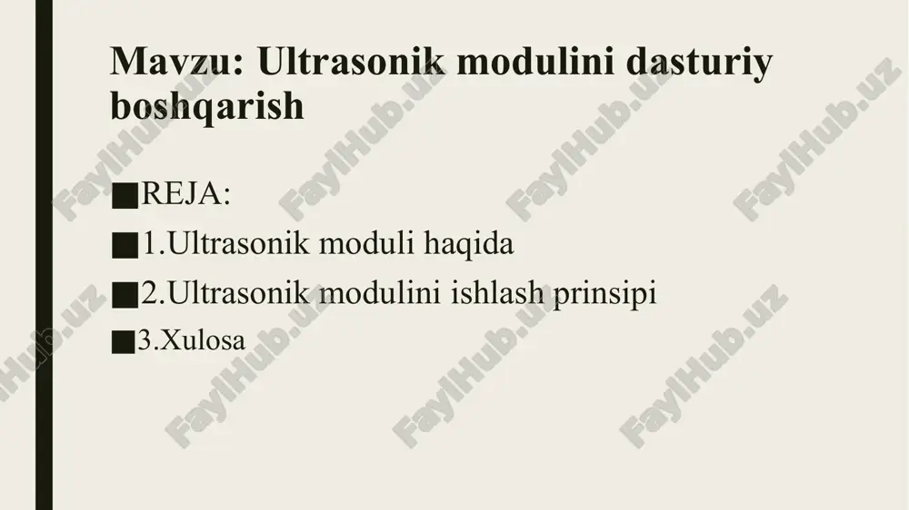 kuchlanish trig - sensorni ishga tushirish. mikrokontroller 10 us tetik impulsini qo'llaydi hc-sr04 ultratovush moduli. echo – sensorning aks-sado chiqishi. mikrokontroller to'siqni aniqlash yoki masofani topish uchun ushbu pinni o'qiydi/kuzatadi. ultrasonik modulini ishlash prinsipi kamida 10 us yuqori darajadagi signal berib, diapazonni ishga tushirish uchun io dan foydalaniladi; modul avtomatik ravishda signalning qaytishi yoki yo'qligini aniqlash uchun 40 k hz kvadrat to'lqinlarni avtomatik ravishda yuboradi. signalning qaytishi mavjud, io chiqishi orqali yuqori daraja, yuqori darajadagi davomiyligi (4) ultratovush to'lqinining uzatilishidan qaytishigacha bo'lgan vaqt. sinov masofasi = (yuqori vaqt * ovoz tezligi (340m / s)) / 2 hc-sr04 ultratovush sensori sonik kabi yara kabi ob'ektga masofani aniqlash uchun foydalanadi. foydalanishda ishlatiladigan to'plamda yuqori aniqlik va barqaror o'qishlar bilan mukammal bo'lmagan kontaktli intervallarni aniqlaydi. 2 sm dan 400 sm gacha yoki 1 "dan 13 futgacha. uning ishlashi quyosh nuri va qora rangli materiallardan keskin farq qiladigan kabi ta'sirlanmaydi (garchi mato kabi akustik …