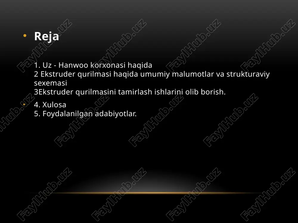 ing markazi bilan birgalikda 1 yil davomida tayyorgarlik olib bordi. sertifikat auditi uchun buyuk britaniyaning iatf akkreditsiyasiga tegishli urs “united registrar of systems ltd.” sohaga ega yoaj “yurs rus” sertifikatlash organi tanlandi. birinshi sertifikasion audit 2012- yil davomida tayinlandi va audit natijalariga ko‘ra shu yilning 26- noyabr kuni “uz-hanwoo” ko‘shma korxonasiga iso/ts 16949:2009 xamda iso 9001:2008 xalkaro sertifikati takdim etilibdi. ekstruder qurilmasi ekstruderlash jarayoni turli sanoat sohalarida, ayniqsa plastik sanoatida keng qo'llaniladi. ekstruderlar materiallarni yuqori bosim va harorat ta'sirida shakllantirish uchun ishlatiladi. ushbu jarayonni amalga oshirish uchun elektr energiyasi zarur, va energiyaning samarali ishlatilishi sanoatning rentabelligini va ekologik xavfsizligini oshirishda muhim ahamiyatga ega. ekstruderning energiya samaradorligi uning ishlash samaradorligini aniqlashda asosiy omil bo'lib, ishlab chiqarish jarayonining umumiy xarajatlarini kamaytirishga yordam beradi. ushbu tezisda ekstruderning energiya samaradorligini oshirish uchun elektr yuritmalarini loyihalash usullari ko'rib chiqiladi. ekstruderning energiya samaradorligini aniqlash ekstruderning energiya samaradorligini baholash uchun asosiy mezonlar quyidagilardan iborat: ekstruderning ishlash jarayonida …