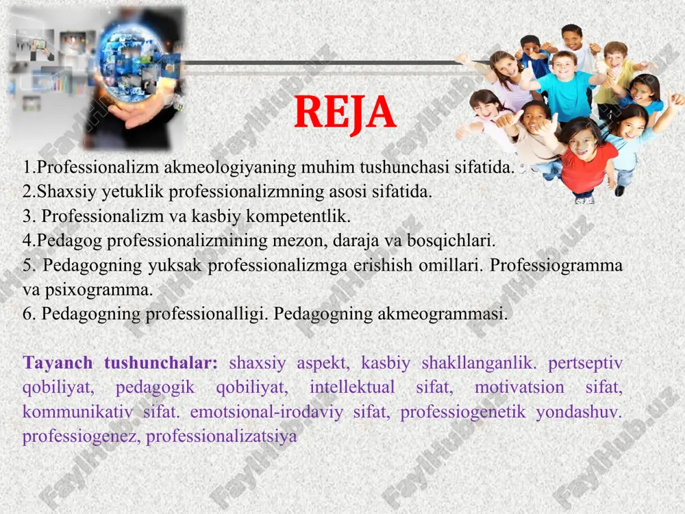 i; • axborotlarga tashnalik, muammolardagi g‘ayri odatiylikka vayangilikka bo‘lgan his-tuyg‘u, professionalizm, bilishga bo‘lgan chanqoqlik. v.a.slastenin ijodiy individualizmni ro‘yobga chiqarishning asosiy vazifalarini quyidagicha belgilaydi: • ijtimoiy mohiyat kasb yetgan madaniyatni boyitish; • pedagogik jarayon va shaxs bilimlarini yangilab turish; • samarali va ahamiyatli meyorlarni belgilaydigan yangi texnologiyalarni topish; • shaxsning o‘z taqdirini o‘zi belgilash va o‘zini o‘zi namoyon qila olishi asosida o‘z rivojlanishini ta ‘minlash; o‘zini boshqalarga qiyos qilish asosida o‘z shaxsining betakror yekanligini anglay olishi; o‘zi to‘g‘risidagi kreativ ko‘rinishlar va tasavvurlari to‘plami; individual kreativ o‘ziga xosliklaming bir butunligi va uyg‘unligi, ichki birligi; shaxsning o‘z rivqilanishidagi dinamiklik va doimiylik jarayoni va uning ijodkor sifatida shakllanishi; shaxs o‘zini namoyon qila olishi va o‘zining muayyan ishlarni amalga oshirishga hozir turganligi. ijodiy individuallikni xarakterlaydigan samarali o‘z-o‘zini anglash quyidagilarni qamrab oladi: pedagogik kasb har kimning ham qo’lidan kelavermaydi. pedagogik faoliyatdan yutuqlarga faqat shu kasbga qiziqish, shu faoliyat bilan shug’ullanishga moyil, oqibat natijada esa pedagogik qobiliyatga …