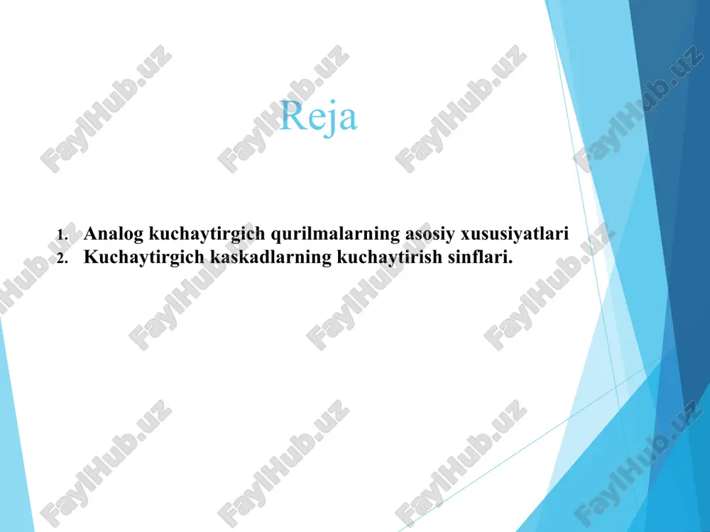 hamda tatbiq etish bilan shug‘ullanuvchi sohasi elektronika deb ataladi. elektron qurilmalarni tasniflashda axborotlarni to‘plash, uzatish va qabul qilish usuli eng muhim belgilardan hisoblanadi. elektron qurilmalar (eq) analog va diskret (raqamli) qurilmalarga ajratiladi. analog elektronika uzluksiz o‘zgaruvchi elektr signallarni uzatish, qayta ishlash, qabul qilish uchun xizmat etuvchi eqlarni ishlab chiqish va o‘rganish bilan shug‘ullanadi. bu, analog eq (aeq)larda signal qiymati minimaldan maksimalgacha o‘zgarganda, uni qayd qilish va uzatish uzluksiz amalga oshirilishini anglatadi. aeqlarning asosiy afzalligi nisbatan tezkor ishlashidan va soddaligidan iborat. kamchiliklari sifatida temperatura va boshqa omillar ta’sirida parametrlari nobarqarorligini va halaqitbardoshligining kichikligini; axborotni uzoq vaqt saqlash qiyinligini aytib o‘tish kerak. analog qurilmalar asosini sodda kuchaytirgich kaskadlar tashkil etadi. ular asosida murakkabroq kuchaytirgichlar, tok va kuchlanish stabilizatorlari, chastota o‘zgartgichlar, sinusoidal tebranishlar generatorlari va boshqa qator sxemalar yaratiladi. raqamli elektronika qiymati bo‘yicha kvantlangan elektr signallarni uzatish, qayta ishlash va qabul qilishga mo‘ljallangan diskret eq (deq)larni ishlab chiqish bilan shug‘ullanadi. kvantlash deb, uzluksiz …