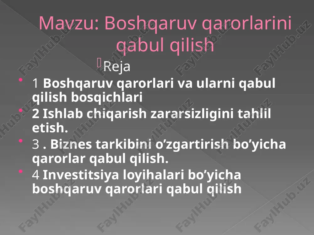fan-texnika yutuqlarini to‘liq hisobga olish zarur; aniq muddatlarda qabul qilinishi va amalga oshirilishi. boshqaruv qarorlarini amalga oshirish davri belgilab olinishi lozim. bu holat uni o‘z vaqtida va oqilona bajarilishini nazorat qilishga ko‘maklashadi; tezkor bo‘lishi. boshqaruv qarorlari bozor talablari va korxona moliyaviy xo‘jalik faoliyatidagi o‘zgarishlardan kelib chiqib zarur hollarda tezkor qabul qilinishi zarur. yuqori iqtisodiy samaradorlikka ega bo‘lishi. boshqaruv qarorlarini qabul qilishda unumsiz va ortiqcha xarajatlarni rejalashtirilishiga yo‘l qo‘ymaslik lozim. shuningdek, boshqaruv qarorlarini qabul qilishda xodimlar manfaatlarini korxonaning umumiy manfaatiga mos bo‘lishi, moddiy, moliyaviy va mehnat resurslaridan tejamli foydalanish, korxonaning iqtisodiy, texnikaviy salohiyatini tahlil etish kabi jihatlarga ham alohida e’tibor qaratish maqsadga muvofiqdir. bu hol esa o‘z navbatida korxonalardan boshqarishni bozor iqtisodiyotiga mos mexanizmlarini shakllantirishni talab etadi. ushbu mexanizmlar korxonalarning yuqori samaradorlik bilan faoliyat ko‘rsatishi, bozorda barqaror mavqega ega bo‘lishini va mahsulotlarini raqobatbardosh bo‘lishini ta’minlashi zarur. bu masalalarni hozirgi zamon menejmentisiz hal etish murakkab hisoblanadi. shu sababli, korxonalarni rivojlantirishda zamonaviy menejmentning …