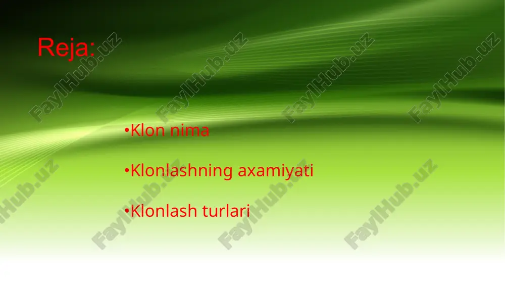 son genetikasi va rivojlanishi bo‘yicha chuqurroq bilim olish imkonini beradi. bu yordamida turli genetik kasalliklar va ularning davolash usullari haqida yanada aniqroq ma'lumot olish mumkin. organ va to‘qima transplantatsiyasi: klonlashtirish jarayoni, xususan, somatik hujayra klonlashtirish, donor organlar ishlab chiqarishda qo‘llanilishi mumkin. agar muayyan bemorda organ etishmasligi yoki organlar ishlamasa, o‘zi uchun to‘liq mos keladigan, uning genetikasi bilan bir xil organlar klonlanishi mumkin. bu transplantatsiya jarayonida rad etish xavfini kamaytiradi. dori-darmonlar ishlab chiqarish va terapiya: klonlashtirish texnologiyasi yangi dori-darmonlar va terapiya usullarini ishlab chiqish uchun klinik sinovlar olib borish imkonini beradi. misol uchun, odamlar yoki hayvonlar uchun dori sinovlari va ularning ta’sirini baholashda, klonlangan hayvonlar yordamida xususiy testlar o‘tkazish mumkin. genetik kasalliklar va o‘zgarishlarni o‘rganish: klonlashtirish, shuningdek, irsiy kasalliklarni tadqiq qilishda foydalidir. klonlangan organizmlar genetik jihatdan bir xil bo‘lganligi sababli, o‘zgarishlar va kasalliklarning yuzaga kelishi, ularning davolash metodlarini aniqlashda aniqroq tasavvur yaratadi. stem hujayralar va regenerativ tibbiyot: klonlashtirish orqali stem hujayralar …