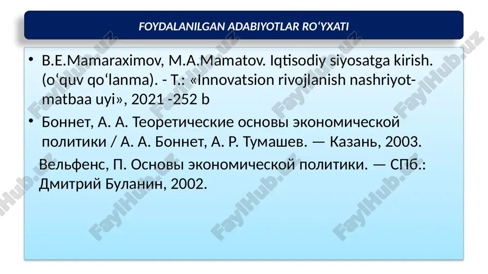 ha fuqarolarning ijtimoiy-iqtisodiy huquqlari himoya qilinishini ta’minlash, aholining kam ta’minlangan guruhlarini qo‘llab-quvvatlash 5. jamiyatda oqilona bandlikni ta’minlash 6. jamiyatda kriminallashtirish darajasini pasaytirish 7. ijtimoiy kompleks tarmoqlarini rivojlantirish 8. mamlakatning ekologik xavfsizligini ta’minlash 1 .davlatning ijtimoiy siyosati: maqsad va ustuvor yo‘nalishlar daromadlar sohasidagi siyosat jismoniy tarbiya va sportni rivojlantirish sohasidagi siyosat mehnat sohasidagi siyosat madaniyat sohasidagi siyosat aholini takror ishlab chiqarish sohasidagi siyosat sogʼliqni saqlash va taʼlim sohasidagi siyosat ijtimoiy siyosatning asosiy elementlari tarkibi ijtimoiy siyosat maqsadlarining davrlarga boʻlinishi 1 .davlatning ijtimoiy siyosati: maqsad va ustuvor yo‘nalishlar qisqa muddatli (joriy) maqsadlar jamiyatning dastlabki pozitsiyalariga qarab shakllanadi uzoq muddatli (istiqbolli) iqtisodiy o‘sish bilan ijtimoiy-iqtisodiy barqarorlikning maqbul kombinatsiyasini izlash bilan belgilanadi. davlatning ijtimoiy soha rivojiga ta’sir ko‘rsatish usullari: aholini ijtimoiy himoya qilishni huquqiy jihatdan ta’minlash, tegishli qonun va huquqiy hujjatlarni qabul qilish; ijtimoiy sohani (ta’lim, fan, tibbiyot va boshqalarni) moliyalashtirish uchun turli darajadagi budjetlardan to‘g‘ridan to‘g‘ri davlat xarajatlari; ijtimoiy transfertlar; ijtimoiy va ekologik …