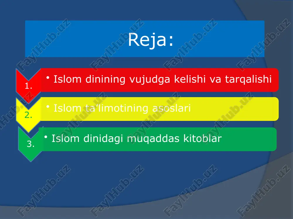 etib,o’sha zamonning payg’ambarlariga yuborilgan vahiylar alloh taoloning kitoblari,ya’ni muqaddas kitoblardir.alloh taolo payg’ambrlarga 100 sahifa va 4 ta kitob yuborgan. islom dini 5 ustunga ega. kalima keltirish ro’za tutish haj safari zakot berish namoz o’qish 1.kalimayi shahodat- allohdan o’zga iloh yo’qligiga va muhammad (s.a.v) uning bandasi va payg’ambar ekanligiga shohidlik beraman demoqlikdir.u arab tilida shunday deyiladi:”ashhadu an lo ilaha illallohu va ashhadu anna muhammadan abduhu va rasuluh”. 2.namoz o’zini musulmomnan deb hisoblaydigan har bir bandaga buyurilgan ibodatdir.namoz ibodati kuniga 5 mahal o’qiladi. 3.ro’za erta tongdan to kun botishiga qadar yemoq va ichmoqdan tiyilmoq va shunga niyat qilmoqlik demakdir.ro’za har bir musulmonning o’zi tutib berishi shart bo’lgan farz ibodatidir.ramazon oyi oxirida fitr sadaqasi beiladi.fitr sadaqasi-o’ziga to’q musulmonlarning muhtoj va hojatmandlar uchun ramazon oyida beradigan xayru ehsonalaridir. 4.zakot-badavlat musulmonlarning boyliklari ichidagi faqiru miskinlarga beilishi shart bo’lgan allohning haqqidir.zakot-berilishi shart bo’lgan majburiy ehsondir.zakot ehson bo’libgina qolmay ibodat hamdir. 5.haj-bu ka’batullohni tavof qilmoq, safo va …