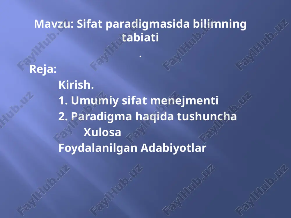 amkorlikdagi sa'y-harakatlardir va u barcha manfaatdor tomonlarning, jumladan, mijozlar, yetkazib beruvchilar, xodimlar va boshqaruvning ishtiroki va hamkorligini talab qiladi. umuman olganda, sifat paradigmasi har qanday tashkilot muvaffaqiyatining muhim qismidir, chunki u mijozning talablari va talablariga javob beradigan yuqori sifatli mahsulot va xizmatlarni etkazib berishni ta'minlashga yordam beradi. kuchli sifat paradigmasini qabul qilish orqali tashkilotlar raqobatbardoshligini oshirishi, mijozlar ehtiyojini qondirishni oshirishi va rentabellikni oshirishi mumkin. sifat nima? sifatni qanday o'lchash mumkin? sifat sizning biznesingizga muvaffaqiyat keltiradimi? fikrlash unsplash-da surat tashkilotingizda sifatni amalga oshirishga harakat qilayotganingizda hal qilishingiz kerak bo'lgan bir nechta savollar. lekin birinchi navbatda sizdan so'rayman: sifatga qanday ta'rif berasiz? sifat so‘zining sifatdosh yoki ot sifatida kelishi kuzatuvchining fikriga asoslanadi. paradigma" atamasi ( yunoncha paradigma - misol, namuna) haqiqatning eng muhim xususiyatlarini ifodalovchi tushunchalar tizimida mujassamlangan qat'iy ilmiy nazariyani anglatadi. uning ikkinchi ma'nosi ma'lum bir vaqt oralig'ida mutaxassislar jamoasiga muammolarni qo'yish va ularni hal qilish modelini taqdim etadigan umume'tirof etilgan …