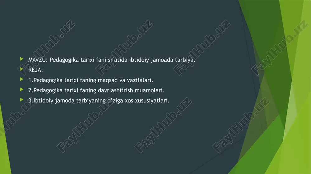 rayoni, mazmuni, qonuniyatlari, tamoyillari, shakl, metod va vositalari. pedagogika fanining vazifalari. pedagogika fani shaxsni shakllantirishdek ijtimoiy buyurtmani bajarish asosida jamiyat taraqqiyotini ta’minlashga hissa qo‘shadi. pedagogika fani maqsadi va 5 vazifalarining belgilanishida ijtimoiy munosabatlar mazmuni, shaxsning hayotida yetakchi o‘rin tutuvchi g‘oyalar mohiyati muhim ahamiyatga ega. pedagogika fanining asosiy kategoriyalari. bizga yaxshi ma’lumki, har bir fan o‘zining tayanch tushunchalari, qonuniyatlari, tamoyillari, qoidalari tizimiga ega. aynan mana shu holat uning fan sifatida e’tirof etilishini kafolatlaydi. fanning mohiyatini ochib beruvchi eng muhim, asosiy tushuncha kategoriya deb ataladi.pedagogika fanining asosiy kategoriyalari shaxs kamolotini ta’minlash, ta’lim va tarbiya samaradorligiga erishishga qaratilgan jarayonlarning umumiy mohiyatini yoritadi. eng muhim kategoriyalar sirasiga quyidagilar kiradi: shaxs, tarbiya, ta’lim (o‘qitish, o‘qish), bilim, ko‘nikma, malaka, kompetensiya, ma’lumot, shakllantirish, rivojlantirish. shaxs- psixologik jihatdan taraqqiy etgan, shaxsiy xususiyatlari va xattiharakatlari bilan boshqalardan ajralib turuvchi, muayyan xulq-atvor va dunyoqarashga ega bo‘lgan jamiyat a’zosi. tarbiya- muayyan, aniq maqsad hamda ijtimoiy-tarixiy tajriba asosida yosh avlodni har tomonlama …