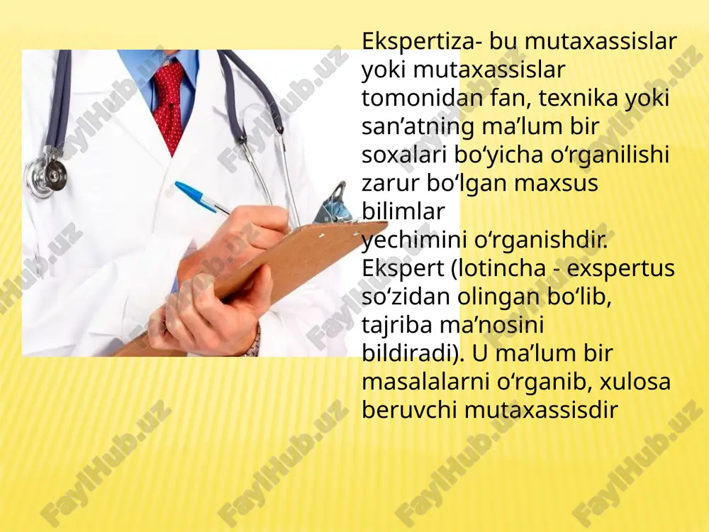 yoqatsizlikni aniqlanishi muhim yuridik va iqtisodiy ahamiyatga ega, chunki bu xolat fuqoroga ma’lum huquqlarni beradi, ya’ni; - vaqtinchalik mehnat qobiliyatini yo‘qotish vaqtida-fuqaro ishdan ozod etiladi va majburiy davlat ijtimoiy sug‘urtalash mablag‘idan maosh belgilanadi; - nogironlik xolati yuzaga kelganda esa byudjetdan tashqari pensiya fond mablag‘idan nafaqa belgilanadi; - vaqtincha mehnat qobiliyatini yo‘qotish ekspertizasi. vaqtinchalik mexnatga layoqatsizlik ekspertiza darajalari: 1. davolovchi vrach 2. vkk 3. toshkent shahar, viloyatlar bo‘yicha vte bo‘yicha bosh mutaxassis, shuningdek rkk. 4. o‘zbekiston respublikasi sog‘liqni saqlash vazirligi ( vte bo‘yicha bosh mutaxassis bilan). vrachlik konsultativ komissiya ishini tashkil qilish va vazifalari 1. davolash - profilaktika muassasalarida yoki ularning bazasida tashkil etiladi, tarkibida rais, tegishli bo‘lim mudiri va davolovchi vrach kiradi. zarurat bo‘lganda konsultatsiya berish uchun tegishli mutaxassislar jalb etilishi mumkin, komissiyaning raisi buyruq bo‘yicha tayinlangan bosh vrach muovini hisoblanadi (bosh vrach, bo‘lim mudiri). vkk kasallik varaqalari yoki ma’lumotlarni uzaytirish masalalarini hal etadi. vkk raisi davolovchi vrach va bo‘lim …