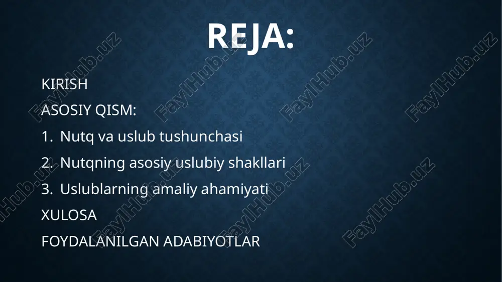 t bilan bog‘liq holda shakllanadi; og‘zaki yoki yozma ko‘rinishda, monolog yoki dialog tarzida namoyon bo‘ladi. nutqning mazmuni va ta’sirchanligi nafaqat til birliklari, balki mantiqiylik, izchillik, uyg‘unlik, uslubiy moslik kabi me’yorlarga qat’iy rioya etilishiga ham bog‘liq. uslub esa ma’lum kommunikativ maqsadga erishish uchun til vositalarini ongli tanlash va ularni tizimli qo‘llash tamoyilidir. uslubiy tanlovni funksional omillar belgilaydi: soha (fan, boshqaruv, ommaviy axborot, badiiy ijod, kundalik muloqot), janr (maqola, hisobot, nutq, esse, suhbat), adresat va aloqa kanali (auditoriya miqyosi, rasmiylik darajasi, raqamli muhit). shunga ko‘ra uslub tilning barcha qatlamlarida — leksik (terminlar, kitobiy yoki so‘zlashuviy qatlam), grammatik (morfologik shakllar, sintaktik konstruksiyalar), kompozitsion (kirish–asosiy qism–xulosa izchilligi) va nutqiy etikada (ohang, murojaat shakllari) aks etadi. demak, til — imkoniyatlar majmui, nutq — shu imkoniyatlarning real qo‘llanishi, uslub esa bu qo‘llanishni boshqaruvchi strategiya va mezonlar yig‘indisidir. ularning o‘zaro munosabati natijasida mazmun aniq, tushunarli va maqsadga yo‘naltirilgan ifodaga ega bo‘ladi; har bir vaziyatga mos uslubiy yechim …