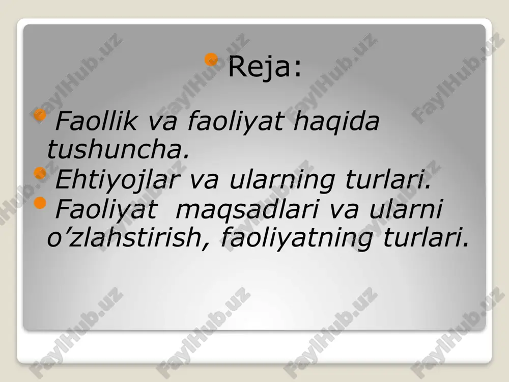 arini va axborotdan foydalanishning usullarini o‘zlashtirishdan iboratdir. kishi faoliyatining tashqi (jismoniy) va ichki (psixik) jihatlari chambarchas bog‘liqdir. tashqi jihat – odam tashqi olamga ta’sir ko‘rsatish uchun qiladigan sa’y-harakatlar – motivlashtiruvchi, bilishga undovchi va boshqaruvchi ichki (psixik) faoliyat bilan belgilanadi va yo‘naltiriladi. ikkinchi tomondan, butun ana shu ichki, psixik faoliyat buyumlar va jarayonlarning xususiyatlarini o‘zida namoyon qiladigan, ularning maqsadga muvofiq tarzda qayta o‘zgartirilishini amalga oshiradigan, psixik andazalarning o‘xshashlik darajasini, shuningdek erishilgan natijalar va harakatlarning kutilganlariga muvofiqligi darajasini ko‘rsatadigan tashqi jihat tomonidan yo‘naltirilib va nazorat qilib turiladi. shunga muvofiq tarzda tashqi, muayyan faoliyatni ham ichki, psixik faoliyatning eksterizatsiyalashuvi (tom ma’noda ichki tarzda aylanishi) deb qarash mumkin. ko‘nikma va malakalar har qanday harakatning tahlil etilgan jihatlarini tegishli tarzda uning motor (harakat), sensor (emotsional) va markaziy qismlari deb atash mumkin. shunga muvofiq, ushbu qismlarning harakatini amalga oshirish jarayonida bajariladigan vazifalarni ijro etish, nazorat qilish va boshqarib turishda foydalanadigan yo‘l-yo‘riqlar ushbu faoliyat-ning usullari deb ataladi. …