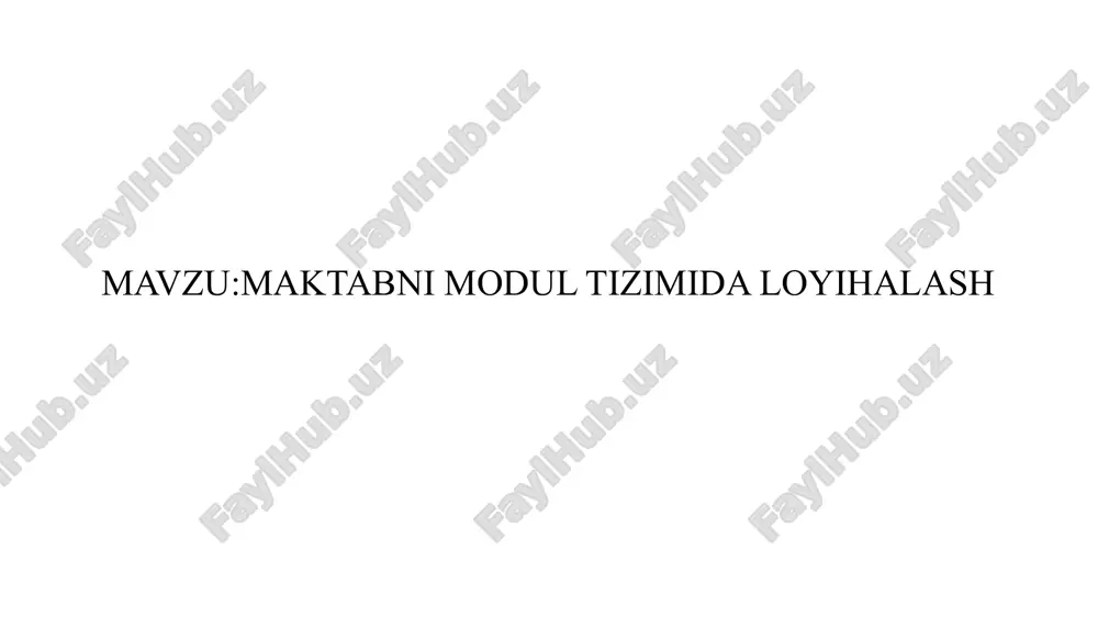 a modul tizimini joriy qilish 9. texnik va iqtisodiy hisob-kitoblar maktabning qurilish va texnik jihozlari uchun hisob-kitoblar modullarni qurish va ta'mirlash uchun xarajatlar modul tizimi asosida maktab qurilishi uchun zarur bo'lgan resurslar 10. loyiha natijalari va xulosalar loyiha natijalari va kelajakdagi rivojlanish yo'nalishlari maktabni modul tizimi asosida loyihalashning imkoniyatlari maktabni zamonaviy tizimda takomillashtirishning istiqbollari 11. tavsiya etilgan resurslar va adabiyotlar maktablarni modul tizimida loyihalashga oid ilmiy ishlar, kitoblar va maqolalar internetdagi resurslar va ma'lumotlar bazalari o'qituvchilar va arxitektorlar uchun foydali qo'llanmalar 12. ilovalar loyiha diagrammalari, jadvallar, rasmlar va grafiklar maktab modullari uchun plandagi tuzilmalar texnik tavsiyalar va maslahatlar loyiha maqsadi: maktabni modul tizimida loyihalashning asosiy maqsadi, o'quvchilarning ta'lim olish jarayonini yanada samarali va interaktiv qilish, maktab binolarining zamonaviy, ekologik va energiya tejamkor bo'lishini ta'minlashdir. ushbu loyiha, modul tizimida loyihalash orqali maktablar o'rtasida ta'lim darajasini tenglashtirish va ular o'rtasida integratsiyani kuchaytirishni ko'zlaydi. loyiha vazifalari: 1. maktabni modullarga ajratish va har bir …