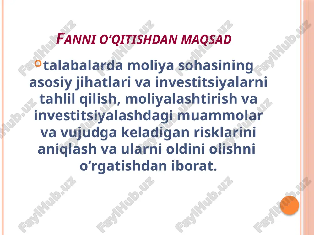 itutlarning faoliyatini tartibga solish; moliya bozoriga kirish imkoniyatlarini kengaytirish; moliya bozori bo'yicha ma’lumotlarni aholiga keng tarqatilishi. moliyaviy tadbirlarni amalga oshirishda bajariladigan vazifalar muvofiqlashtirish-konsolidatsiyalash vazifasi. monitoring va analitik vazifalari. nazorat va tartibga solish vazifalari. ta’lim berish vazifasi. xonadon xo’jaligi bu a’zolari qarindoshlik munosabatlari (yoki nikoh shartnomasi) va yashash sharoitlarining umumiyligi, shuningdek o'za- ro ma’naviy mas’uliyat bilan bog'langan kichik guruhlar sifatidagi kishilar o’rtasidagi o’zaro munosabatlarning aniq tarixiy tizimidir. oilaning “inson kapitali”ni shakllantirishdagi funksiyalari oila budjetini shakllantirish, undan foydalanish va xonadon xo'jaligini yuritish; «inson kapitali»ni jismoniy asosining paydo bo’lishi; oilaviy biznesning tashkil etilishi, oilalarning bozor iqtiso­diyotida korporativ qatnashish shakli, xonadon xo'jaligini yuritish, daro madlar olish va taqsimlashi. xonadon xo'jaligi moliyasi individual mehnat faoliyati natijasida yaratiladigan pul mablag‘larini shakllantirish va ulardan foydalanish bilan bog’liq pul munosabatlari uig‘indisidir. xonadon xo‘jaiigi moliyasining funksiyalari kishilarni moddiy va ijtimoiy-madaniy tovarlar va xizmatlar bilan ta’minlash. ushbu funksiyaning roli mamlakatimizda bozor munosa batlarining rivojlanishi sharoitida yanada ortdi; yalpi ichki mahsulot …