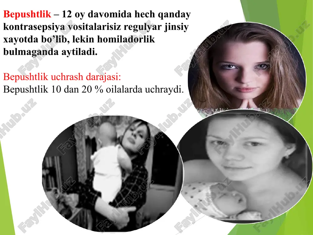 deb nomlanib, normal ovulyasiyali menstrual sikldan dalolat beradi. menstrual sikl davomida bazal temperatura 37s gacha saqlansa, bu monofazali (bir fazali) deb nomlanadi. ovulyasiya yukligidan dalolat. bazal temperatura – asosan tog’ri ichakdan (og’izda yoki qindan ham) o’chanadi. bazal xaroratni o’lchash bir vaqtning uzida faqat bir soxada butun menstrual sikl davomida 1 sohada birta gradusnik bilan 4-5 sm ga to’g’ri ichakka kiritiladi 2-3 menstrual sikl davomida 5-7 minut davomida ertalab uyqudan keyin joydan turmasdan 1 vaqtda bazal xarorat. gormonal tekshirishlar o’tkazish maqsadi. gormonlarni aniqlash 2 – 5 va 20-23 kun menstrual siklida. gormonal o’zgarish xarakterini baxolash maqsadida gormonal sinamalar ham o’tkaziladi. tuxumdon funksiyasini baxolash endokrin bezlar funksiyasini baxolash qondagi gormonlar konsentrasiyasining aniqlash gisterosalpingografiya (gsg) gsg (gisterosalpingografiya) — ko’p qo’llaniladigan rengenologik usul xisoblanib, bachadon bo’shlig’i va bachadon naylariga kontrast modda yuborilib rengenogramma qilinadi. kontrast moddaning qorin bo’shlig’iga to’kilishi naylar o’tkazuvchanligidan dalolat beradi. bundan tashqari gsg endometriy poliplari, shilliq osti miomasi va bachadon anomaliyasini …