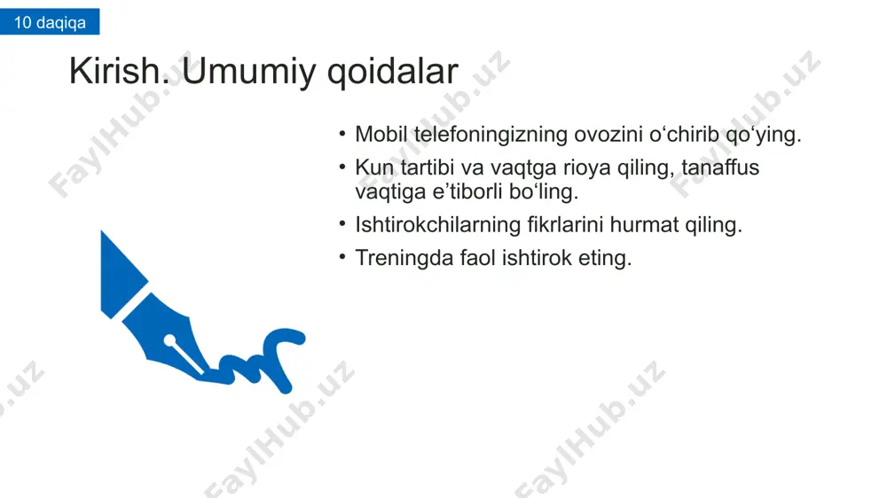 rining ustidan tortilgan chiziq 5 talikni bildiradi. 7 piktogramma piktogramma ̶ bu diagrammaning bir turi bo‘lib, unda ma’lumotlar belgilar yoki tasvirlar orqali ifodalanadi. piktogrammalar ma’lumotlarni tasvirlashning eng sodda usullaridan biri. piktogrammadagi har bir tasvir ma’lum miqdorni ifodalaydi. gorizontal (qatorli) va vertikal (ustunli) diagrammalar gorizontal va vertikal diagrammalar ma’lumotlarning turli kategoriyalardagi qiymatlarini solishtirish uchun qulay. u o‘quvchilarga kategoriyalarning qaysi biri eng katta yoki eng kichik qiymatda ekanligini bir qarashda ko‘rish uchun yordam beradi. gorizontal yoki vertikal diagrammada ma’lumotlarni ko‘rsatish uchun to‘g‘ri to‘rtburchaklardan foydalaniladi. to‘g‘ri to‘rtburchaklarning balandligi (uzunligi) kategoriyalardagi miqdorlarni ifodalaydi. 9 10 grafiklar grafiklar nuqtalarni kesmalar yordamida ketma-ket tutashtirishdan hosil qilinadi. gorizontal o‘qda berilgan ma’lumotlar o‘zgaruvchi, vertikal o‘qda berilgan qiymatlar esa o‘zgaruvchiga bog‘liq bo‘lgan qiymatlar deyiladi. grafiklar bir miqdorning boshqasiga bog‘liqligini ko‘rsatadi. 11 grafiklar vaqt o‘tishi bilan o‘zgarib turadigan ma’lumotlarni ifodalash uchun foydalaniladi. o‘tgan treningda berilgan vazifa ustida ishlash quyidagi darslarni bugungi treninggacha o‘rganib chiqish tavsiya etilgan: 1-sinf: 1-bo‘lim, 13-dars “rasmli …