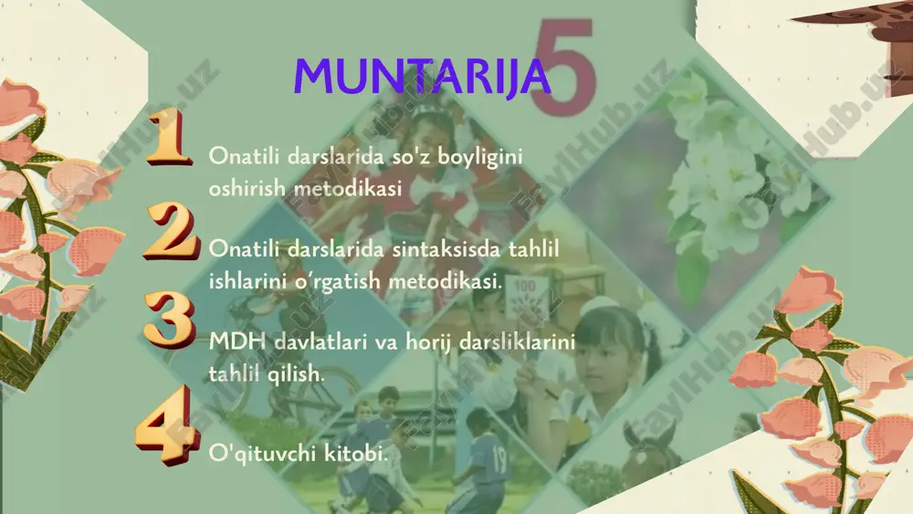 kli gaplar. 8. hokim gapli va teng bog‘langan gaplar. 9. qisqa va to‘liqsiz gaplar. 10. sintaksisda tahlil ishlari. mashg'ulot mavzulari metod nomi: "o'quvchilar faoliyatini kengaytirish". metodning mohiyati: o‘quvchilar faoliyatini kengaytirish metodi 10-sinfda tahlil qilish, mustaqil fikrlash va amaliy ko‘nikmalarni rivojlantirishga qaratilgan. ushbu metod orqali o‘quvchilar gap tuzilishini o‘rganadi, birgalikda muhokama qiladi va nazariy bilimlarni amaliyotda mustahkamlaydi. o‘qituvchi yo‘naltiruvchi rolini bajaradi, darslar interfaol tarzda o‘tadi. . onatili darslarida sintaksisda tahlil ishlarini o‘rgatish metodikasi. 3. mustaqil ish o‘quvchilarga gaplar berilib, ularni mustaqil tahlil qilish so‘raladi. har bir o‘quvchi gap tuzilishini, uning qismalarga bo‘linishini aniqlaydi. 4. o‘zaro tahlil qilish (guruh ishlarida) o‘quvchilar guruhlarga bo‘linib, har bir guruh ma’lum bir gapni tahlil qiladi va uni boshqa guruhlar bilan solishtirib, xatoliklarni aniqlaydi. 5. ishni mustahkamlash dars yakunida o‘qituvchi o‘quvchilarga keltirilgan gaplarni yana bir bor ko‘rib chiqishga yordam beradi. har bir natija muhokama qilinadi. 5. o‘yinlar va interaktiv usullarni qo‘shish: 1. "gapni to‘g‘rilash o‘yini" o‘quvchilarga sintaksik …