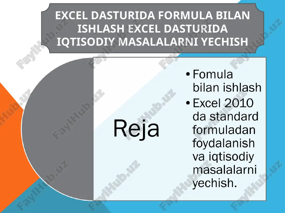 excel dasturida formula bilan ishlash excel dasturida iqtisodiy masalalarni yechish - Page 2