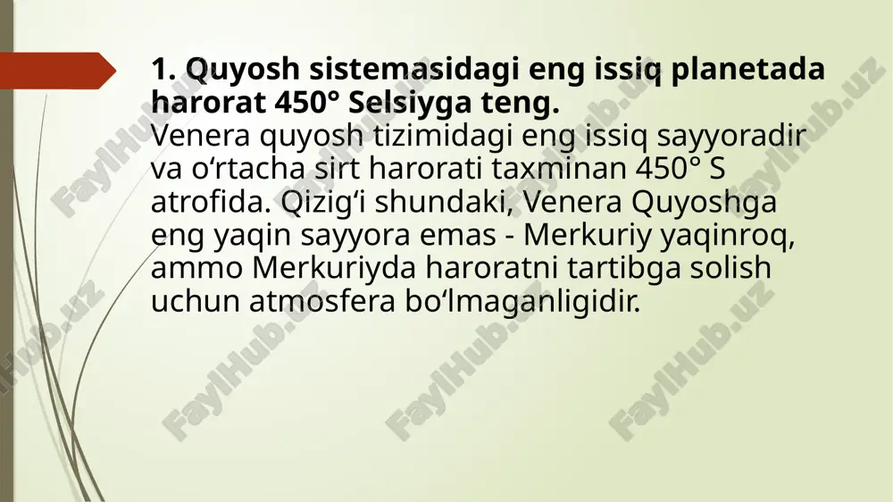 10. pluton aqshga qaraganda kichik. agar siz pluton ekvatori atrofida piyoda yursangiz, londondan denvergacha piyoda yurishingiz bilan bir xil bo‘ladi (56 mil). bu portlashlar dunyo miqyosidagi ob-havoning ko‘tarilishiga olib keladi. temiryo‘lning to‘g‘ri chiziqli qismidagi poyezdning harakatini ifodalashga ham bir o‘lchamli koordinata o‘qi kerak. bunda harakatlanayotgan jism o‘ng yoki chapga, shuningdek, yuqori yoki pastga harakatlanmaganligi sababli qo‘shimcha koordinata o‘qlariga hojat yo‘q, uning harakatini bir o‘lchamli koordinatalarda tasvirlashning o‘zi yetarli. havo sharining osmondagi, dengiz hayvonlarining esa suv ostidagi harakatini ifodalash uchun ham uch o‘lchamli koordinatalar sistemasi kerak. fazoning asosiy xossalari: haqiqatan ham, mavjudligi, materiya bilan ajralmasligi (olamda fazo bilan bog‘lanmagan bitta ham obyekt yo‘q), cheksizligi, uch o‘lchamliligi (barcha fizik obyektlarning bo‘yi, eni va balandligi mavjud). har qanday jarayon, voqea, hodisa ma’lum bir makon (fazo) va zamon(vaqt)da sodir bo‘ladi. jism harakatlanadi, ya’ni o‘z vaziyatini nafaqat fazoda, balki vaqt bo‘yicha ham o‘zgartiradi. vaqtni o‘lchash uchuntakrorlanib turuvchi hodisaning takrorlanish davomiyligidan foydalaniladi. masalan, yerning o‘z o‘qi …