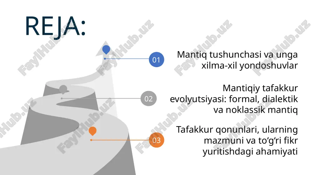 vosita aks ettiradi. 3. dunyoni faol aks ettirish jarayoni; 4. til bilan chambarchas bogʻliqligi; tafakkur qonunlari tafakkur qonuni deb, fikrlar oʻrtasidagi zaruriy, muhim bogʻlanishlarga aytiladi. bu qonunlar fikrlashning toʻgʻri amalga oshishini taʼminlaydi. tafakkur qonunlariga amal qilish toʻgʻri, tushunarli, aniq, izchil, ziddiyatsiz, asoslangan fikr yuritish demakdir. 1 ayniyat qonuni 2 nozidlik qonuni 3 uchinchisi istisno qonuni yetarli asos qonuni 4 maʼlum bir predmet va hodisa haqida aytilgan ayni bir fikr ayni bir muhokama doirasida ayni bir vaqtda oʻz-oʻziga tengdir. u “a-adir” formulasi orqali beriladi. ayniyat qonuni ayniyat qonuni bilish subyekti oldiga bir qancha talablarni qo‘yadi: 1-talab. muayyan predmet to‘g‘risida muhokama yuritish jarayonida muhokama predmetining fikriy mazmuni saqlanishi lozim. masalan, termin xulosa chiqarishning asosida qanday ma’noda ishlatilgan bo‘lsa, chiqarilgan xulosada ham shu ma’noda bo‘lishi kerak, ya’ni termin asos va xulosada aynan bir xil bo‘lishi kerak. “olim – ijodkor. salimov – olim. demak, salimov – ijodkor” misolida “ijodkor” termini asos va xulosada aynan …