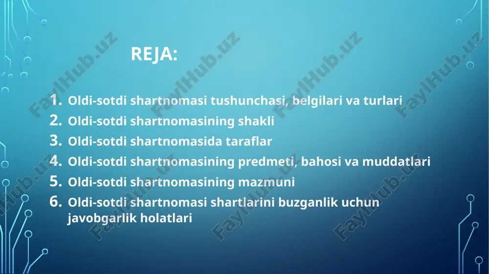 bunda shartnomaning turi va tovarning oziga xos xususiyatlari muhim ahamiyatga ega. . masalan, naqd pul hisobiga amalga oshiriladigan chakana savdoda taraflarga qulaylik tugdirish uchun oldi-sotdi shartnomasini maxsus rasmiylashtirish talab etilmaydi. naqd pul baravariga tuziladigan va tuzilish vaqtining ozidayoq ijro etiladigan oldi-sotdi shartnomasi, umumiy qoida boyicha summasidan qati nazar, ogzaki shaklda tuzilishi mumkin. binobarin, savdo dokonlarida, bozorlarda tuziladigan oldi-sotdi shartnomalari tovarlarning xaridorlarga darxol topshirilgani va shu ondayoq haq tolangani sababli ogzaki rasmiylashtirilishi mumkin. agarda oldi-sotdi shartnomasini amalga oshirishda haq tolash va sotilgan tovarni topshirish bir vaqtning ozida, sotuvchi va xaridor tomonidan muqobil ijro etilmasa, masalan, tovar haqini oldindan tolash, nasiyaga tovar sotish, tovar haqini bolib-bolib tolash (fkning 420-422-moddalari) hollarida shartnoma yozma ravishda tuzilishi maqsadga muvofiq yoxud bunday hollarda tegishli harakatlarning sodir etilganligi (masalan, pul oldindan tolanganligi, tovar nasiyaga sotilgani) fakti chek, jeton, tilxat orqali guvohlantirilishi lozim. bu esa kelgusida taraflar ortasida nizolar kelib chiqishining oldini oladi yoxud bunday nizolarning adolatli hal …