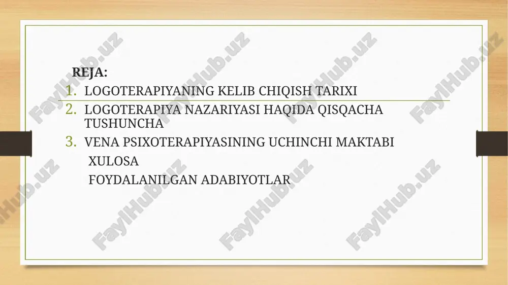 a xosdir va hayotning mazmuni har doim inson tomonidan uning qobiliyatlarini amalga oshirishi bilan bog‘liq, ammo ma’noga ega bo‘lish va amalga oshirish har doim tashqi dunyo bilan bog‘liq , insonning ijodiy faoliyati va uning samarali yutuqlari bilan. frankl chuqur psixoanalitik yo‘nalishlardan uzoqlashib, eng yuqori aqliy tajribalarni tushunishga va ular haqidagi bilimlardan terapiya uchun foydalanishga intildi. u noogen nevrozlarga (hayotning ma’nosini yo‘qotish bilan tavsiflanadi) alohida e’tibor qaratdi va insonning borliq ma’nosini egallashga bo‘lgan intilishini ochib berishni maqsad qilib qo‘ydi, terapiyani "ekzistensial vakuum" - bo‘shliq hissi va ma’nosizlik, shuningdek, "inson mavjudligining fojiali uchligi" ning haddan tashqari bosimini engish - azoblanish, aybdorlik va o‘lim. franklning fikriga ko‘ra, hayotning mazmuni haqidagi savol inson uchun tabiiydir va inson uni topishga intilmasligi va bunga olib boradigan yo‘llarni ko‘rmasligi haqiqatdir, bu psixologik qiyinchiliklarning asosiy sababi. va hayotning ma’nosizligi va foydasizligi yo‘qligi bilan bog‘liq salbiy tajribalar. logoterapiya nazariyasi va amaliyoti shundan kelib chiqadi xulq-atvor va shaxsiyat rivojlanishidagi asosiy …