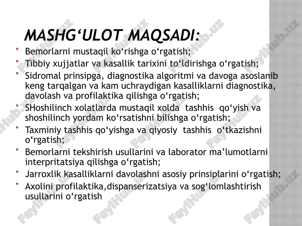 qilish lozimmi? umumiy ma’lumotlar qorindagi o‘tkir og‘riqning eng ko‘p uchraydigan sabablari: kattalarda - o‘tkir appenditsit (31% hollarda), shuningdek ichak, buyrak, o‘t qopi sanchiqlari (29%); kattalar va bolalarda esa - o‘tkir appenditsit (21% hollarda), ichak, buyrak, o‘t kopi sanchiqlari (16%), mezadenit (16%); odatda epigastral soxadagi og‘riqlar me’da-ichak tizimi yuqori qismi a’zolari zararlanganda, gipogastral soxada esa - pastki qism a’zolari xastalanganda kuzatiladi; to‘lg‘oqsimon og‘riq, qaytariluvchi qayt qilish ingichka ichak tutilishiga xosdir; qorindagi to‘lg‘oqsimon og‘riqlar, qorinning simmetrik shishishi esa yo‘g‘on ichak tutilishiga xosdir; qorin bo‘shlig‘i a’zolarining o‘tkir jarroxlik xastaliklarida deyarli doimo dastlab og‘riq, keyin kayt qilish kuzatiladi; ateroskleroz, mersal aritmiya yoki yaqinda miokard infarkti o‘tkazgan yoshi ulug‘ bemorlarda qorinda og‘riq bo‘lsa, eng avvalo mezenterial qon aylanish o‘tkir buzilishiga shubxa qilish kerak bo‘ladi paydo bo‘lish mexanizmiga ko‘ra abdodaqiqaal og‘riqlar bo‘ladi: spastik – oshqozon-ichak trakti silliq mushaklar spazmi; distenzion – qorin bo‘shlig‘i kavak a’zolarni kengayishi peritoneal – qorin bo‘shlig‘idagi patologik jarayonlar qon-tomir – qorin bo‘shlig‘i …