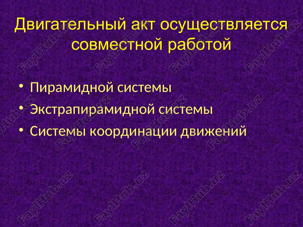 ogo tonusa i pereraspredelenie ego pri dvijeniyax (miostaticheskaya funktsiya). podderjanie segmentarnogo apparata v gotovnosti k deystviyu («predugotovannost»). 4. virazitelnost mimicheskix dvijeniy, obespechivaet dvigatelnie proyavleniya emotsiy. 5. reflektornie dvijeniya orientirovochnogo i zashitnogo xaraktera, voznikayushie instinktivno, bez uchastiya soznaniya. 6. realizatsiya zauchennix dvijeniy. dvigatelnaya odarennost cheloveka, individualnost dvijeniy. takim obrazom ekstrapiramidnaya sistema obespechivaet tochnost, chetkost, soglasovannost, koordinirovannost, plastichnost, izyashestvo dvijeniy ekstrapiramidnaya sistema palidarnaya sistema (pallidum) bolee drevnee obrazovanie bledniy shar (globus pallidus) chernaya substantsiya (substantia nigra) subtalamicheskoe yadro (nuc.hypothalamicus) (luisovo telo) krasnie yadra (nuc.ruber) retikulyarnaya formatsiya striarnaya sistema (striatum) bolee molodaya sistema xvostatoe yadro (nuc. caudatus) skorlupa (putamen) 2 fazi obucheniya dvijeniyu 1. pallidarnaya faza. dvijeniya chrezmernie, izlishnie po sile i dlitelnosti sokrasheniya mishts. 2. piramidno-striarnaya faza. postepennaya otrabotka optimalnogo, energeticheski ratsionalnogo, maksimalno effektivnogo, s minimalnoy zatratoy sil, sposoba dvijeniya. mielinizatsiya striopallidarnix provodnikov u cheloveka zakanchivaetsya k 5-mu mesyatsu jizni (ranshe piramidnoy sistemi). v pervie mesyatsi jizni rebenka blednie shari yavlyayutsya visshimi …
