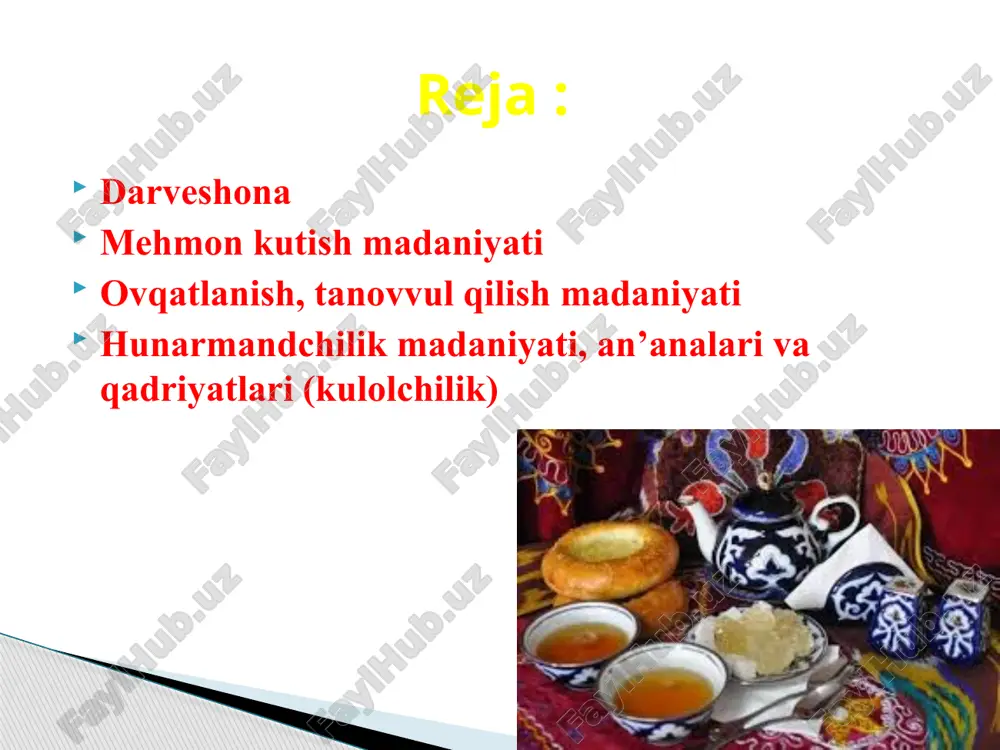 2]. marosimda qishloqning yosh-u, qarisi baravar ishtirok etishi shart boʻlib, turkiylarning qadim eʼtiqodi boʻyicha, hosil maʼbudlari sharafiga qurbonlik keltirilgan. maʼlumki, ajdodlarimiz ishonchiga koʻra, suv, olov, tuproq va havo muqaddas sanalgan. muqaddas olovda tayyorlangan taomlar yeyilgach, ortib-oshib qolgani suvga oqizilgan. buning zamirida ham yaxshi niyat—kelayotgan baloni suv oqizib ketishiga ishonch yotadi. asrlar osha bu odat biroz oʻzgarib, davrga moslashib borgan[3]. marosim uchun moshova, goʻja, yorma, halim kabi toʻqtutar taomlar tayyorlangan. tong yorishar-yorishmas katta yoʻl yoki daryo yoqasida doshqozon qurilib ovqat qaynatilgan. kerakli idish-tovoq va anjomlarni el yigʻib kelgan, yosh-yalang xizmatga shay turgan. oʻtgan ketganning yoʻliga ilhaq turilgan va koʻringan kimsa alohida izzat-ikrom bilan chorlanib, bir kosa taom suzib manzirat qilingan. bu marosimning hozirgi koʻrinishi qadimgilaridan farq qilishi tabiiy. ilgari darveshona taomini faqat darvesh-qalandarlar-u, gadolarga tarqatishgan boʻlsa, hozir qishloq ahli oʻzi totadi. qari-qartanglar, betoblar, kamxarj xonadonlar yoʻqlanadi. soʻng jamoa yaratgandan yaxshi ob-havo, ekinlar uchun yetarli oqin suv, moʻl hosil soʻrab tilovat qiladi …