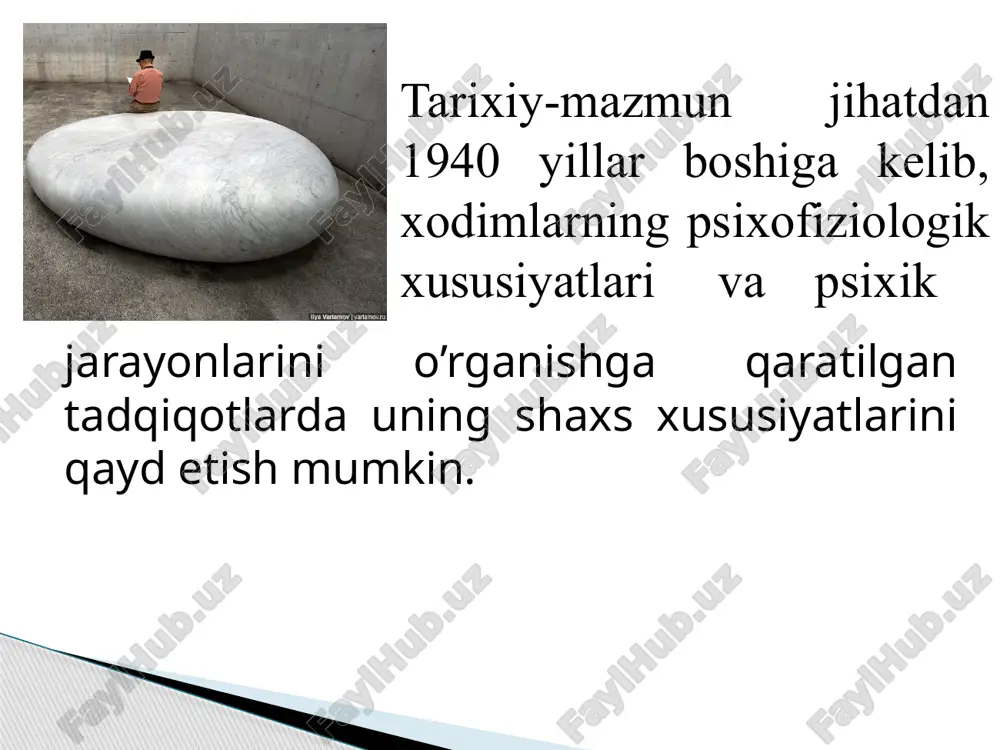 lan faoliyat yuritayotgan shaxsning o’z imkoniyatlarini to’liq amalga oshirmasligi shaxsni har tomonlama kasbiy faoliyatda o’zini namoyon qilishi muammosini yuzaga keltirdi. bu muammolarni hal qilmasdan turib kelgusi kasbiy faoliyatdagi muvaffaqiyatli sifatli ta’limni va rejalashtirishni amalga oshirish mumkin emas. bu muammoning amaliy ahamiyati uni turli fan doiralari qatorida psixologiya doirasida ham o’rganishni muhimligini ko’rsatib berdi. kasbiy shakllanish jarayonini o’rganishdagi qiyinchiliklar qobiliyatlar va kasbiy qobiliyatlarning ishni bajarishning muayyan bir usuliga asoslangan normativ faoliyatga yo’naltirilganligidadir. etiboringiz uchun raxmat image2.png image1.jpeg