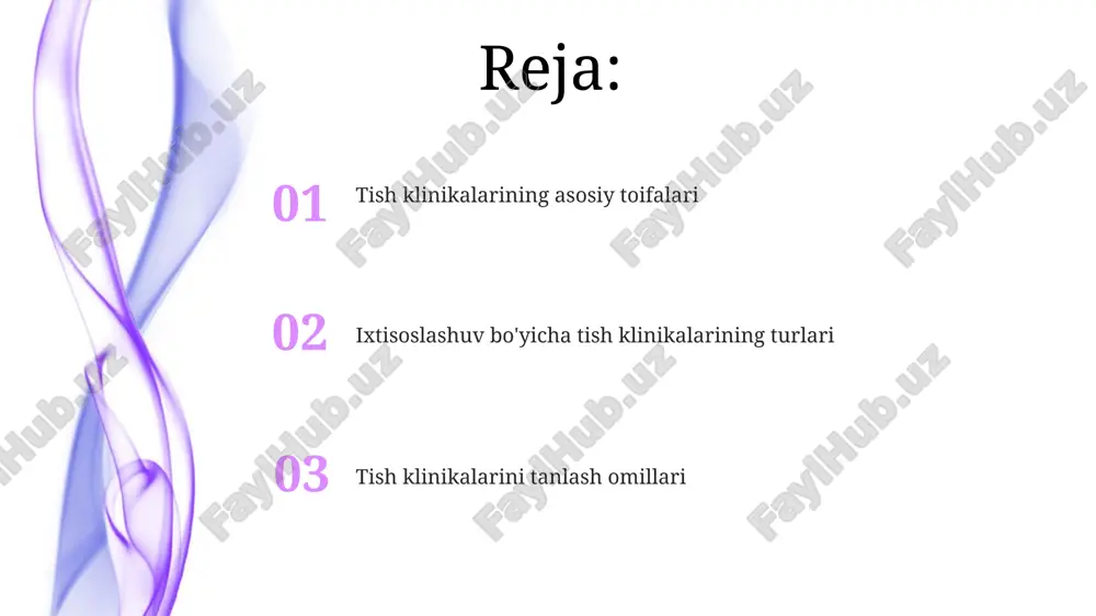 lumotlari 1-3 qatorda aniq ko'rsatiladi. "kirish"da klinikaga murojaat qilishning 2-3 ta afzalligi ko'rsatilishi mumkin, masalan, tajribali shifokorlar, zamonaviy uskunalar, qulay joylashuv yoki 24/7 xizmatlar. oral va maksillofatsial jarrohlik klinikasi ushbu klinikalar og'iz bo'shlig'i, yuz va jag' suyaklari patologiyalarini, shu jumladan, tish olib tashlash, implantatsiya va rekonstruktiv jarrohlikni qamrab oladi. maksillofatsial jarrohlar yuzning 3d tuzilishi va nerv-mushak funktsiyasini yaxshi bilishlari kerak, chunki bu operatsiya muvaffaqiyatiga ta'sir etadi. tish klinikalarining umumiy tasnifi davlat tish klinikalarida aholining ijtimoiy himoyaga muhtoj qatlamlari uchun bepul yoki imtiyozli xizmatlar ko'rsatiladi, bunda asosiy maqsad sog'liqni saqlashda tenglikni ta'minlashdir. tish klinikalarining umumiy tasnifi xususiy, davlat va o'quv muassasalari kabi uchta asosiy guruhga bo'linadi, ularning har biri turli moliyalashtirish va maqsadlarga ega. periodontologiya klinikasi ushbu klinikalarda periodontal kasalliklarni tashxislash uchun zamonaviy texnologiyalar, jumladan, raqamli rentgenografiya va 3d tomografiya, shuningdek, periodontal zondlash qoʻllaniladi. periodontologiya klinikalari periodontitning ogʻir shakllarini davolashda, masalan, suyak yoʻqolishi 5 mm dan oshganda, jarrohlik aralashuvlarni amalga oshirishda …