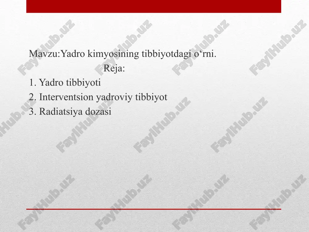mi (masalan: koʻkrak qafasi rentgenogrammasi, qorin / tos aʼzolarining kompyuter tomografiyasi). bundan tashqari, maʼlum hujayra retseptorlari yoki funksiyalari asosida butun tanani tasvirlash imkonini beruvchi yadroviy tibbiyot tadqiqotlari mavjud. masalan, butun tananing pet skanerlari yoki pet/kt skanerlari, indiy oq qon hujayralari skanerlari, va oktreotid skanerlari. baʼzi markazlarda radiofarmatsevtika toʻplangan tananing qismini ajratib koʻrsatish uchun yadroviy tibbiyot skanerlarini dasturiy taʼminot yoki gibrid kameralar yordamida kt yoki mrt kabi usullardan olingan tasvirlarga qoʻyish mumkin. bu koʻpincha tasvirni birlashtirish yoki birgalikda roʻyxatga olish deyiladi. yadro tibbiyotidagi termoyadroviy tasvirlash usuli anatomiya va funksiya haqida maʼlumot beradi, aks holda ular mavjud boʻlmaydi yoki koʻproq invaziv protsedura yoki operatsiyani talab qiladi. radionuklid terapiyasi gipertiroidizm, qalqonsimon bez saratoni, teri saratoni va qon kasalliklari kabi kasalliklarni davolash uchun ishlatilishi mumkin. yadroviy tibbiyot terapiyasida nurlanish bilan davolash dozasi ichkariga (tomir ichiga yoki ogʻiz orqali) yoki tashqi tomondan toʻgʻridan-toʻgʻri birikma shaklida davolash uchun (teri saratoni) qoʻllanadi. yadroviy tibbiyotda qoʻllanadigan radiopreparatlar qisqa …
