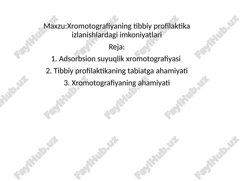 ddaning kolonkaga yuborilgandan to chiqqungacha boʻlgan vaqgi har bir komponent uchun doimiy trada bir xil elyuyentda belgilab olinadi. gazsuyuqlik x. uchun sorbent tayyorlashda solishtirma sathi 0,5—5 m2/g li qattiq modda yuzasiga qaynash temperaturasi yuqori boʻlgan suyukliklar (uglevodorodlar, murakkab efirlar, siloksanlar va boshqalar) qalinligi bir necha mkm parda holida qoplanadi. kolonkali suyuqlik x.da elyuyent sifatida oson uchuvchi erituvchilar (uglevodorodlar, efirlar, spirtlar), qoʻzgʻalmas faza sifatida esa silikagellar, alyumogellar, gʻovakli shisha va boshqa qoʻllanadi. x. usulining kashf etilishi tufayli organik kimyo, ayniqsa, tabiiy birikmalar kimyosi jadal rivojlandi. x. koʻp komponentli sistemalarni sifat va miqdoriy analiz qilish, sof holda ajratib olishsa (jumladan, sanoat miqyosida) katta ahamiyat kasb etadi. tibbiy profilaktika fakulteti 1931 yilda tashkil etilgan. fakultetda 2 ta akademik, 30 ta professor, 46 ta dotsent va 60 ta assistent 11 ta kafedra va 1 ta ilmiy maktabda faoliyat olib boradi. hozirgi kunda fakultetda 500 dan ziyod talabalar tahsil olmoqdalar. mazkur fakultetda vrach gigiyenist-epidemiologlar tayyorlanadi. …