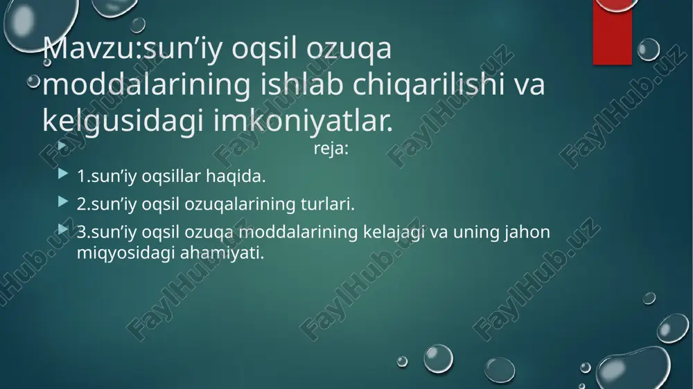 nar) tuzilishli bo’lib undagi c—n bog’i qisman qo’shbog’ tabiatiga ega. unda karbonil gruppasi kislorodi va amid gruppasi vodorod atomi o’zaro trans holatda joylashgandir; murakkab oksillar tarkibiga kirgan ( oksil bulma­gan ) prostetiklar gurux,iga kura etti turga bulinadi : nukleoproteidlar (dnk, rnk tutuvchi oksillar ), fos-foproteidlar (fosfor kislota) xromoproteidlar (buyov- chi moddalar — pigmentlar, gem, flavin tutuvchi oksil­lar ), glikoproteidlar (karbon suvlar ), lipoproteidlar ( yoglar ), metaproteidlar ( metallar ) va murakkab fer­mentlar ( vitaminlar ) ni tutuvchi oksillar. oksillarning turli-tumanligi va ularning fizik- kimyoviy xossa­lari ularning tarkibiga kirgan aminokislotalarning xilma-xilligiga boglik. aminokislotalarning tuzilishi turli xil bulib, ular kislotali, asosli va neytral bulishi mumkin. oksillar murakkab tuzilishga ega bulgan yukori molekulali organik birikmadir. ularning tarkibiga 20 xil aminokislota kiradi. oksillar tuzilishi jixatidan ikki guruxga bulinadi. 1. oddiy oksillar. bu guruxdagi oksillar fakat aminokislotalardan tashkil topgan. 2. murakkab oksillar esa oksil va oksil bulmagan kismlardan iborat. birinchi va ikkinchi guruxdagi oksillar …