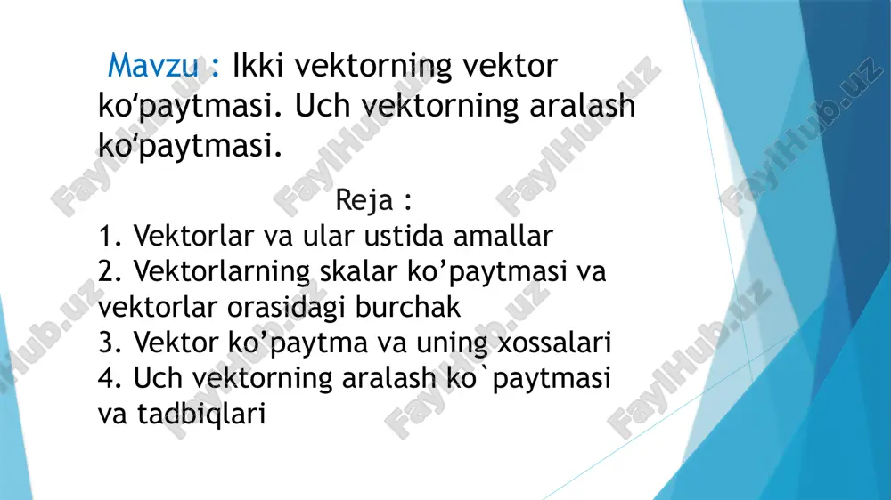 va masalalar to‘plami. –t., «o‘zbekiston», 1992. x. latipov, sh.tojiyev, r.rustamov. analitik geometriya va chiziqli algebra. –t., «o‘qituvchi», 1995. f.r. rajabov, a.n.nurmetov. analitik geometriya va chiziqli algebra. –t., «o‘qituvchi», 1990. sh.i.tojiyev. oliy matematikadan masalalar yechish. –t., «o‘zbekiston». 2002. a.p.ryabushko i dr. sbornik zadach individualnix zadaniy po visshey matematike. ch. 2 – minsk: visshaya shkola, 1991. p.s. danko, a.g.popov, t.ya.kojevnikova. visshaya matematika v uprajneniyax i zadachax. ch.1. – m., 2003. image1.emf image2.emf image3.emf image4.emf image5.emf image6.emf image7.emf image8.emf image9.emf image10.emf image11.emf image12.emf image13.emf image14.emf image15.emf image16.emf image17.emf image18.emf image19.emf image20.emf image21.emf image22.emf image23.emf image24.emf image25.emf image26.emf image27.emf image28.emf image29.emf image30.emf image31.emf image32.emf image33.emf image34.emf image35.emf image36.emf image37.emf image38.emf image39.emf image40.emf image41.emf image42.emf image43.emf image44.emf image45.emf image46.emf image47.emf image48.emf image49.emf image50.emf image51.emf image52.emf image53.emf image54.emf image55.emf image56.emf image57.emf image58.emf image59.png /docprops/thumbnail.jpeg