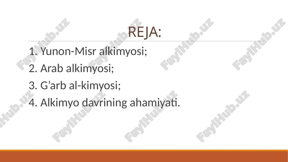 usiy olim beruniy ham o‘z davrida fanning turli sohalarida tadqiqotlar olib borgan. u o‘zining «saydana» (farmakognoziya) asarida 750 ta dovivor o‘simlik, 101 ta hayvonot tabiyatidagi dorivor modda, 107 ta mineral modda, 30 xil murakkab dorilarni ta’riflab bergan. «mineralogiya» asarida esa ko‘plab minerallarni qattiqligi, zichligi kabi hossalari orqali ta’riflagan. shuningdek u qattiq moddalarning solishtirma og‘irligini topishning qulay usulini va uni o‘lchash asbobini tavsiflab bergan. arab – musulmon alximiyasining natijalari yevropa olimlari orasida ham keng yoyila boshlagan. ular o‘z navbatida materiya haqidagi ta’limotlarni o‘zlashtirish bilan amaliy tajribalar ham olib borishgan. xqi asrga kelib eritish, haydash, sublimatsiya, cho‘ktirish, kristallash kabi ishlar yaxshi ishlab chiqilgan va takomillashtirilgan. alximiklar xlorid kislota, nitrat kislota olish usulini ishlab chiqishgan. ishqorlar bilan kislotalarning o‘zaro ta’sirini o‘rganish, tuzlar olishning umumiy reaksiyasini ochilishiga sabab bo‘lgan. qadimgi davrdayoq oziqlanish, kasalliklarni davolash gazmollarni bo‘yash uchun o‘simlik va xayvonlardan olinadigan moddalar, masalan, yog‘lar, mum, smolalar, kraxmal, o‘simlik qaynatmalaridan foydalanilgan. eramizning ii asrida jolinus …