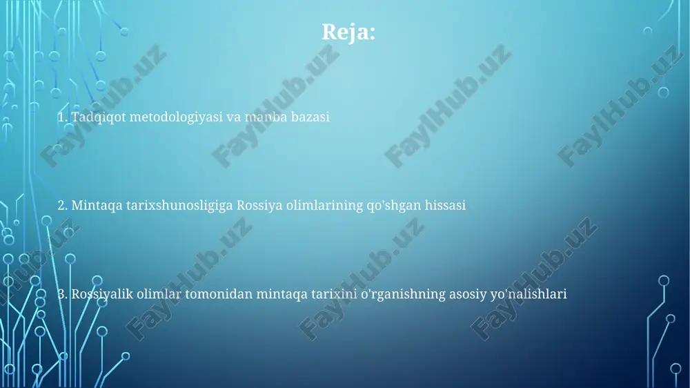olimlari oʻzbekistonning mustaqillik davrida arxeologik tadqiqotlar olib borishdi, jumladan, qadimgi shahar xarobalari va buyuk ipak yoʻli boʻylab joylashgan yodgorliklarni oʻrganishga katta hissa qoʻshdilar. istiqbolli yoʻnalishlar va vazifalar rossiyalik olimlarning mintaqa tarixini o'rganishdagi roli va hissasi bo'yicha 2024-2030-yillarga mo'ljallangan kompleks tadqiqotlar dasturini ishlab chiqish dolzarb ahamiyatga ega. o'zbekiston va rossiya arxivlaridagi mintaqaga oid ma'lumotlarni raqamlashtirishni jadallashtirish, ilmiy jamoatchilik uchun ochiq platformalarni yaratish – ustuvor yo'nalishlardan hisoblanadi. xx-xxi asrlarda mintaqa tarixini o'rganishda transmilliy yondashuvlarni rivojlantirish, manbalarni interfaol tahlil qilishning yangi usullarini yaratish – muhim vazifalardan biridir. tadqiqotlardagi muammolar va bahslar sovet davridagi yondashuvlarning ta'siri, ayniqsa 1917-yilgacha bo'lgan davrni marksistik nuqtai nazardan baholash, interpretatsiyada bahslarga sabab bo'ladi. mahalliy tarixchilar bilan kelishmovchiliklar, masalan, milliy qahramonlar rolini baholashda, turli metodologik yondashuvlar natijasida kelib chiqadigan ilmiy munozaralar mavjud. arxiv manbalarining yetishmasligi va ularning siyosiy sabablarga ko'ra yashirilishi, tadqiqotlarda xolislikni ta'minlashda 19-20-asrlar tarixini o'rganishda qiyinchilik tug'diradi. mintaqa tarixini rus olimlari tomonidan oʻrganish rossiya olimlari xix asrning o'rtalaridan …