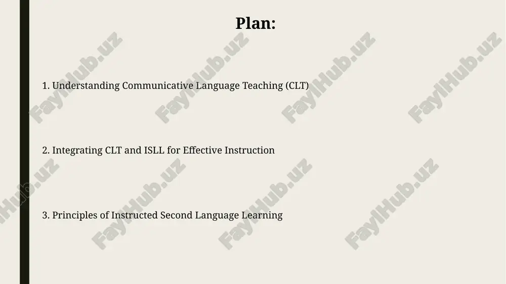 ding resource use roughly 40% of the time. principles of instructed second language learning (isll) ensure interaction: meaningful negotiation and feedback in real-world communicative contexts, through 50/50 pair work, improve language proficiency at level 1 and refine pragmatic competence. learner readiness, at level 2 or above, significantly impacts success. optimal instruction considers cognitive abilities and motivational factors, potentially accelerating the acquisition of complex grammatical structures. practical applications of clt principles in the classroom information gap activities require 2 people to share unique information pieces. this helps build listening skills and encourages collaborative language use, boosting communicative accuracy. using authentic materials like 2-3 minute news clips fosters real-world language exposure. this encourages learners to understand contextual nuances and improve comprehension significantly. introduction to communicative language teaching (clt) clt, emerging in the late 1970s, shifted focus from grammar rules to real-world communication, prioritizing meaningful interaction over strict grammatical accuracy in language learning. …