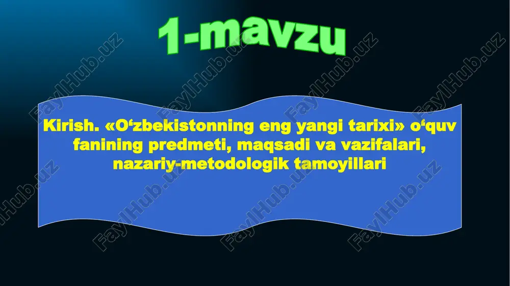 tining tanazzulga yuz tutishi kabi tarixiy voqealarni o‘z ichiga oladi. birinchi davr o‘z navbatida quyidagi bosqichlardan iborat: ikkinchi bosqich — 1991-yildan 2000-yilga qadir bo‘lgan davr. bu davrda milliy davlatchilik asoslari va ijtimoiy yo‘naltirilgan bozor iqtisodiyotini yuzaga keltirishga qaratilgan o‘tish davrining dastlabki islohotlar jarayoniga ilk qadamlar qo‘yildi. demokratik an’analar asosida yangi davlat boshqaruv tizimi – qonun chiqaruvchi, ijro etuvchi va sud hokimiyati tashkil etildi, hamda fuqarolik jamiyati asoslari yaratildi, erkin bozor iqtisodiyotiga o‘tila boshlandi. uchinchi bosqich — 2000 – 2010-yillar. 2000-yildan mamlakatda faol demokratik yangilanish va modernizatsiyalash jarayonlari kuzatildi. shu davrdan asosiy vazifasi qilib kuchli davlatdan – kuchli fuqarolik jamiyatiga bosqichmabosqich o‘tish vazifasi qo‘yildi. natijada mamlakatning siyosiy va iqtisodiy hayotida demokratlashtirish va liberallashtirish jarayonlari chuqurlashdi, inson haq-huquqlari va erkinliklarini himoya qiluvchi mustaqil sud tizimi mustahkamlandi, fuqarolik jamiyati asoslari rivojlandi. to‘rtinchi bosqich — 2010 – 2016-yillar. 2010-yildan demokratik islohotlar va mamlakatni modernizatsiyalash jarayonini yanada chuqurlashtirish masalasi ilgari surildi. uning boshlanishi o‘zbekistonning birinchi …