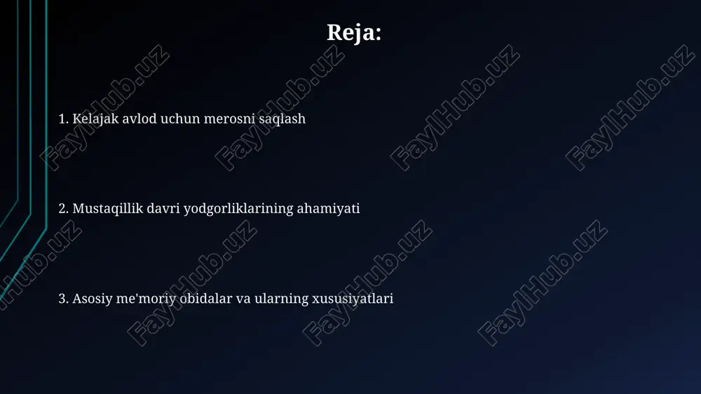 bo'lishi odatiy hol edi, bunda oilaviy qadriyatlar va avlodlar o'rtasidagi rishtalar muhim ahamiyatga ega edi. ilmiy ahamiyati va xulosalar mustaqillik davri yodgorliklari tadqiqotida stratigrafik ma'lumotlarni chuqur o'rganish orqali 9-12-asrlarga oid madaniy qatlamlar aniqlangan, bu davr tarixi uchun muhim. yodgorliklarda topilgan sopol buyumlar, mis tangalar va zargarlik ashyolari 14-16-asrlardagi hunarmandchilik va savdo aloqalari haqida muhim ma'lumot beradi, iqtisodiy hayotni yoritadi. o'rganish usullari va texnologiyalari qazish jarayonida stratigrafik tahlil usuli qo'llaniladi, bu madaniy qatlamlarni aniqlash va ularning nisbiy yoshini belgilash uchun muhimdir, bu esa topilmalarni tushunishga yordam beradi. geofizik tadqiqotlar, masalan, magnitometriya, tuproq ostidagi tuzilmalarni buzmasdan aniqlashga imkon beradi, bu esa qazish ishlarini rejalashtirishda samaradorlikni oshiradi. yodgorliklarni saqlash va ta'mirlash yodgorliklarni saqlashda davlat ahamiyatiga ega bo'lgan obidalarni moliyalashtirish uchun alohida byudjet mablag'lari ajratiladi, bu o'zbekiston respublikasi qonunchiligi bilan tartibga solinadi. ta'mirlash ishlari uch bosqichda amalga oshiriladi: dastlabki o'rganish (texnik holatni baholash), loyiha hujjatlarini tayyorlash va so'ngra malakali mutaxassislar tomonidan bevosita ta'mirlash jarayoni. …