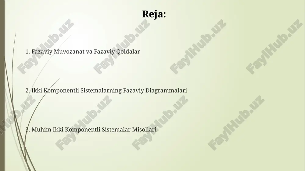 arda ikki fazali (qattiq eritma va sof komponent) hududni hosil qiladi. ikki komponentli tizimning qattiq-suyuq muvozanat diagrammasi, masalan, mis-nikel diagrammasi, solvus chizig'i bilan chegaralangan qattiq eritmalarni turli nisbatlarda o'z ichiga olishi mumkin. suyuq eritmalar suyuq eritmalarning faza diagrammalarida, 20°c da ikki komponentli sistema uchun, suyuqlik fazasi biror bir nuqtada ikki komponentning 50/50 mol foizli tarkibini ko'rsatishi mumkin. suyuq eritmalarning faza diagrammasi azeotrop nuqtasini ko'rsatishi mumkin, bu yerda bug' va suyuqlik fazalari bir xil tarkibga ega bo'lib, 90°c da qaynash nuqtasi minimal yoki maksimal bo'ladi. eritmaning qaynash nuqtasi, raoult qonuniga muvofiq, komponentlarning mol fraktsiyalariga bog'liq bo'lib, ideal eritmalar uchun bosimga nisbatan chiziqli emas. qattiq eritmalar qattiq eritmalarning erish temperaturasi, komponentlarning nisbatiga bog'liq holda, eutectic nuqtadan yuqori yoki pastroq bo'lishi mumkin. ikki komponentli qattiq eritma diagrammasida, masalan, 70% a va 30% b kompozitsiyasidagi qotishma, xona haroratida bitta faza sifatida mavjud bo'lishi mumkin. qattiq eritmalar tarkibidagi komponentlarning nisbati 0 dan 100% gacha o'zgarib …