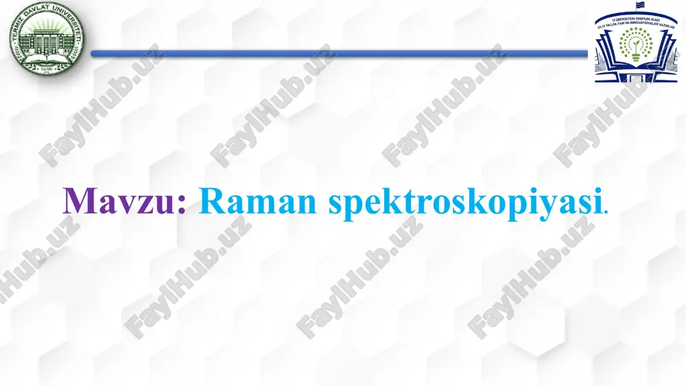 lish va bog'lanish, kristall faza va polimorfizm, kristallik darajasi, ichki stress/shtamm va tizim ichidagi molekulyar o'zaro ta'sirlar haqida . raman spektroskopiyasining asosiy nazariy tamoyillari quyidagilardan iborat: 1. raman effekti: raman effektining asosiy mohiyati shundan iboratki, fotonlar (yoki elektromagnit nurlanish) molekulalarga tushganda, ular bir qator to‘qnashuvlarga uchraydi. bu to‘qnashuvlar natijasida fotonning energiyasi o‘zgaradi. agar fotonning energiyasi ortsa, bu "stoks chizig‘i" deb ataladi, agar fotonning energiyasi kamaygan bo‘lsa, bu "anti-stoks chizig‘i" deb ataladi . stoks chizig‘i: agar fotonlar molekulaga energiya bera olgan holda tarqalgan bo‘lsa, ya’ni molekula yuqori energiya holatiga ko‘tarilgan bo‘lsa, tarqalgan foton energiyasini yo‘qotadi va uning uzunligi uzunroq bo‘ladi. bunday holat stoks chizig‘i deb ataladi tebranish spektrlari ikki shaklda, infraqizil (iq) yoki raman (kombinasion sochilish) spektrlari (rs) ko‘rinishlarida qayd qilinadi. infraqizil spektr moddaning iq sohadagi elektromagnit nurlarni yutish spektridir. moddani ultrabinafsha yoki ko‘zga ko‘rinuvchi yorug‘likning monoxromatik nurlari bilan yoritganda raman spektri hosil bo‘ladi. moddaga chastotasi ν bo‘lgan monoxromatik yorug‘lik oqimi …