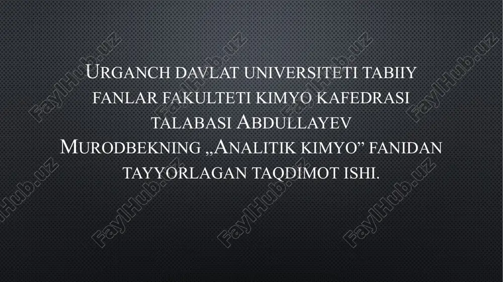 qo’llanilgan reagentlar esa birinchi holda guruh reagent, ikkinchi holda esa xususiy reagent deb ataladi. quruq usulda tekshirilayotgan modda ham, reagent ham qattiq holda bo’ladi. ho’l usuldagi analitik reaksiyalar eritmalarda o’tkaziladi. analitik reaksiyalar quruq ho’l xalaqit beruvchi ionlarni ketma – ket ajratib bajariladigan analiz-sistematik analiz hisoblanadi. sistematik analizda ta‘sir etuvchi reagent turiga qarab kationlar vodorod sulfidli, ammiak – fosfotli, kislota –asosli va boshqa usullarga bo’linadi. kationlarning alohida guruhlarga ajralishi ularning guruh reagentlariga bo’lgan munosabatiga asoslangan. barcha klassifikasiyalarda guruh reagentiga quyidagi talablar qo’yiladi. 1. guruh reagenti shu guruhga oid barcha ionlarni amaliy jihatdan to’liq cho’ktirish kerak. 2. analizning keyingi bosqichlarini o’tkazish uchun hosil bo’lgan cho’kma biror erituvchida oson erishi zarur. 3. guruhni barcha ionlari cho’ktirilgach, eritmada ortib qolgan guruh reagent eritmadagi boshqa ionlarning topilishiga xalaqit bermasligi lozim. kationlarni vodorod sulfidli analiz metodi bo‘yicha klassifikatsiyasi. kationlarni ammiak-fosfatli analiz metodi bo‘yicha klassifikatsiyasi. kationlarni kislota-asosli analiz metodi bo‘yicha klassifikatsiyasi. metal tuzlarining alangani boʻyashi, natriy tetraborat …