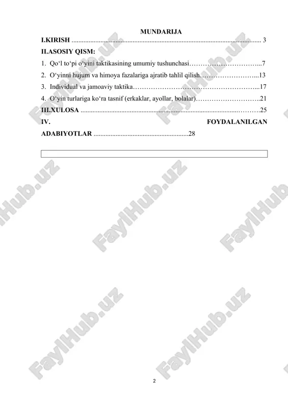 o‘yini taktikasining turli tasniflarini aniqlash, ularni o‘yin jarayonida to‘g‘ri qo‘llash va mashqlar yordamida shakllantirish bugungi kunda sport nazariyasi va amaliyoti uchun dolzarb ilmiy va metodik masala hisoblanadi. qo‘l to‘pi o‘yini taktikasining samaradorligi ko‘plab omillarga bog‘liq. birinchidan, sportchining individual texnik va jismoniy tayyorgarligi. tezkor pas berish, to‘pni nazorat qilish, to‘pni olish va uzatish kabi texnik elementlar o‘yindagi taktika qo‘llashning asosi hisoblanadi. ikkinchidan, sportchi psixologik barqarorlikka ega bo‘lishi, stressli vaziyatlarda xatolarga yo‘l qo‘ymaslik va tezkor qaror qabul qila olish qobiliyatini rivojlantirish zarur. uchinchidan, jamoaviy koordinatsiya va hamkorlik – sportchilarning bir-birini to‘ldirish, hujum va himoyada sinxron harakat qilish qobiliyati. shu jihatlar qo‘l to‘pi o‘yini taktikasining murakkab va ko‘p qirralilik xarakterini tashkil etadi. taktikaning tasnifi sport nazariyasida keng o‘rganilgan mavzulardan biri bo‘lib, u o‘yin jarayonini hujum va himoya, individual va jamoaviy, tezkor va strategik taktika kabi asosiy kategoriyalarga ajratadi. hujum taktikalari – markaziy, qanot va tezkor hujumlarni o‘z ichiga oladi, bu orqali o‘yinchilar raqib …