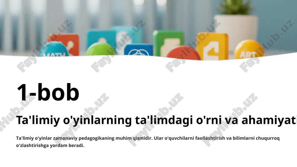 on quyidagilarni o'z ichiga oladi: darslik materiallarini o'yin elementlariga aylantirish savollar va topshiriqlarni qiziqarli formatda taqdim etish bilimlarni amaliy qo'llash imkoniyatlarini yaratish o'yin davomida doimiy o'rganish jarayonini ta'minlash muvozanatli integratsiya o'yin va ta'limning uyg'unligini ta'minlaydi. prototip yaratish va sinovdan o'tkazish 1 prototip ishlab chiqish oddiy versiyani yaratish va asosiy funksionallikni sinash 2 o'quvchilar bilan sinov maqsadli auditoriya bilan test o'tkazish va reaktsiyalarni o'rganish 3 fikr-mulohazalar yig'ish o'qituvchi va o'quvchilardan taklif va sharhlar olish 4 takomillashtirish olingan fikrlar asosida o'yinni yaxshilash va yakuniy versiyani tayyorlash "sinov – mukammallikka olib boruvchi yo'l" muvaffaqiyatli ta'limiy o'yin yaratish uchun sinov bosqichi juda muhim. bu bosqichda o'quvchilarning haqiqiy reaktsiyalari va ehtiyojlari aniqlanadi. 3-bob zamonaviy vositalar va platformalar bugungi kunda ta'limiy o'yinlar yaratish uchun ko'plab zamonaviy vositalar mavjud. har biri o'zining imkoniyatlari va afzalliklari bilan ajralib turadi. scratch: boshlang'ich kodlash uchun qulay platforma vizual blok-kodlash tizimi scratch platformasi kodlashni oson va qiziqarli qiladi. bu yerda: dasturlash …