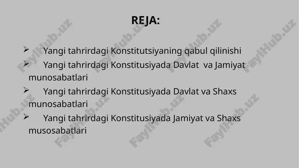 mga malakali yuridik yordam olish huquqi kafolatlanadi. qonunda nazarda tutilgan hollarda yuridik yordam davlat hisobidan ko‘rsatiladi. amaliy misollar: bundan bilish mumkin ki davlat har doim fuqorolarning manfaatlarini o'zini manfaatlaridan ustun qo'yadi. agar dalillar bo'lamasa shaxs jazodan ozod qilinadi va mutloq aybsiz deb topadi. bunda jinoyat sodir etganlikda ayblanayotgan har bir shaxsni sudda himoyalanishning teng huquqliligini ta'minlaydi yangi tahrirdagi konstitusiyada jamiyat va shaxs musosabatlari konstitutsiyaning 29-moddasida har bir inson fikrlash, soʻz va e'tiqod erkinligiga ega ekani belgilangan. amaliy misol: jamiyat shaxsning erkin fikr bildirish huquqini hurmat qiladi. konstitutsiyaning 31-moddasida har bir inson vijdon erkinligiga ega ekani belgilangan. amaliy misol: jamiyatda turli diniy e'tiqodlarga ega shaxslarning huquqlari hurmat qilinadi. 73-modda. kasaba uyushmalari xodimlarning ijtimoiy-iqtisodiy huquqlarini va manfaatlarini ifoda etadilar va himoya qiladilar. kasaba uyushmalariga a’zo bo‘lish ixtiyoriydir 77-modda davlat va jamiyat yetim bolalarni hamda ota-onasining vasiyligidan mahrum bo‘lgan bolalarni boqishni, tarbiyalashni, ularning ta’lim olishini, sog‘lom, to‘laqonli va har tomonlama kamol topishini ta’minlaydi, …