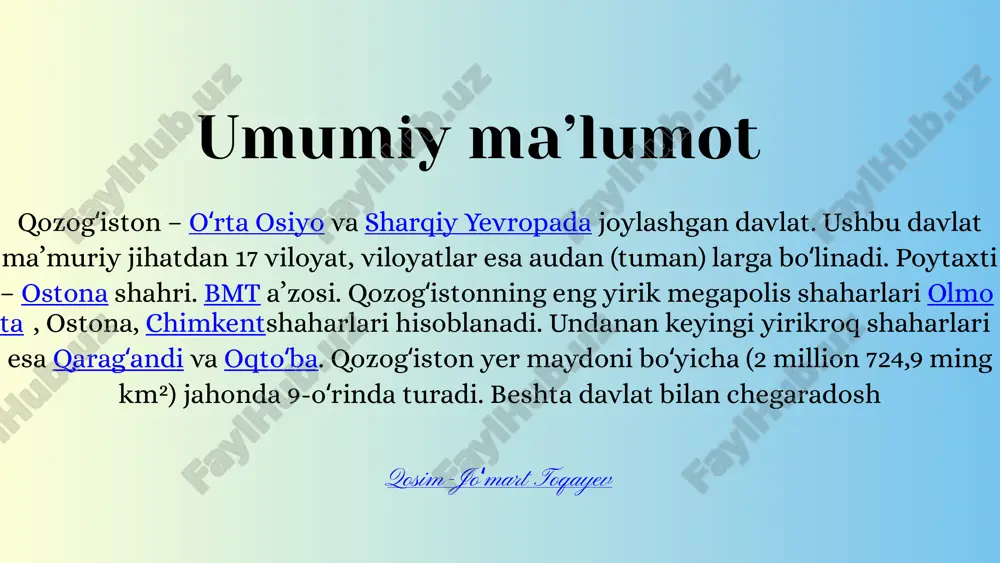 lashgan. ushbu qadimiy daraxtlar tyan-shan tog'larida o'sadi va bugungi kunda biz bahramand bo'lgan olma navlarining keng doirasiga o'zlarining genetik xilma-xilligiga hissa qo'shgan. olmaning kelib chiqishi… qozoqlar oʻzlarining mehmondoʻstligi bilan mashhur va koʻplab qozoq urf-odatlari bu etnik xususiyatga asoslanadi. baʼzi anʼanalar yoʻqolgan, ammo baʼzilari qayta kashf etilgan. quyida zamonaviy qozoq jamiyatida oʻz rolini oʻynashda davom etayotgan baʼzi anʼanalar keltirilgan: konakasi (qoz. mehmonxonasi; " konak " — mehmon, „as“ — taom) — mehmonni kutib olish va uning qolishini imkon qadar maroqli qilish, taom, turar joy, koʻngil ochish anʼanasi. mehmon qaysi sharoitda kelganiga qarab, uni „arnay konak“ (qoz. maxsus mehmon) — maxsus chaqirilgan mehmon, „kudayy konak“ (qozoq : qudayy mehmon) — tasodifiy sayohatchi yoki „qidirma konak“ (qozoq : qidyrma mehmon) — kutilmagan mehmon. korimdik (qoz. koʻrdik; " koru " — koʻrmoq) — odamni hayotidagi yutugʻi bilan tabriklash uchun sovgʻa berish odati. odam yoki hayvonga tegishli boʻlsa (masalan, kelinini yoki yangi tugʻilgan hayvonni birinchi …