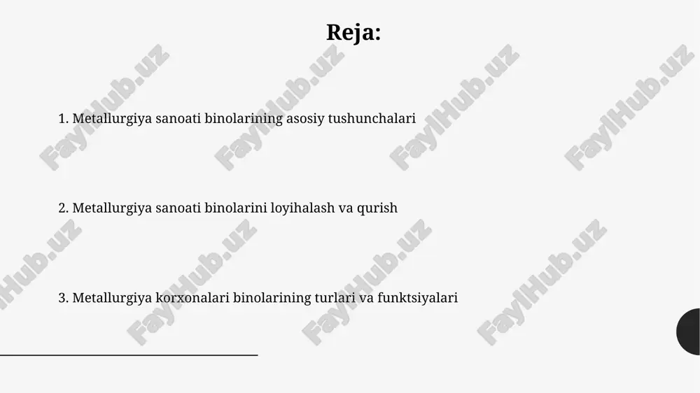 ni ta'minlaydi, odatda soatiga 6-12 marta, issiqlik va zararli moddalarni yo'qotish uchun, gost standartlariga muvofiq ishlaydi. termik ishlov berish sexlari bu sexlarda pechlar, sovutish vannalari va temperlash uskunalarida turli xil termik ishlov berish usullari, masalan, toblash, yumshatish, normalizatsiya va sementlash jarayonlari bajariladi. xavfsizlik nuqtai nazaridan, termik ishlov berish sexlarida yuqori haroratga bardoshli materiallardan qurilgan ventilyatsiya tizimi va favqulodda vaziyatlar uchun maxsus chiqish joylari bo'lishi shart. xom ashyo omborlari va tayyor mahsulotlarni saqlash xom ashyo va tayyor mahsulotlar saqlashda fifo (first in, first out) prinsipi qo'llaniladi, bu esa ombordagi materiallar inventarizatsiyasini osonlashtiradi va muddat o'tgan mahsulotlarning paydo bo'lishini oldini oladi. xom ashyo omborlarida materiallar turiga qarab, harorat +5 dan +40 °c gacha bo'lgan muhit va namlik 60-80% oralig'ida saqlanishi muhimdir. mexanik ishlov berish sexlari mexanik ishlov berish sexlari, odatda, yuqori yuk ko‘tarish qobiliyatiga ega bo‘lgan 10 tonnadan ortiq kran-balkalarni o‘z ichiga oladi, bu esa og‘ir metall qismlarini manipulyatsiya qilishda muhim ahamiyatga …