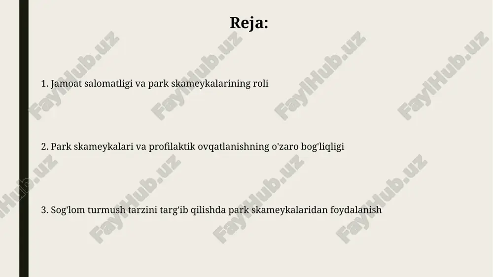 rin miqdorini 180 mg/dl dan past saqlash, yurak xurujlari va insultlar xavfini sezilarli darajada kamaytiradi. yurak-qon tomir kasalliklari xavfini 30% ga kamaytirish uchun muntazam jismoniy mashqlar, jumladan, park skameykalarida dam olish va yengil mashqlarni bajarish muhim ahamiyatga ega. suyak sogʻligʻi va park skameykasi park skameykasi atrofida 15 daqiqa yurish, suyak zichligini oshiruvchi jismoniy faoliyat hisoblanib, osteoporoz xavfini 10% ga kamaytirishi mumkin. park skameykasi yaqinida dam olish paytida meva va sabzavotlar isteʼmol qilish, suyaklar uchun zarur boʻlgan minerallar va antioksidantlarni qabul qilishni taʼminlaydi, shu bilan birga 20% ga yaqin kamqonlik riskini pasaytiradi. qandli diabetning oldini olish sog'lom ovqatlanish, ayniqsa, glyukemik indeksi past bo'lgan mahsulotlarni iste'mol qilish, qon shakarining keskin o'zgarishiga yo'l qo'ymaslik orqali diabet xavfini 30% ga kamaytiradi. chekish diabet xavfini sezilarli darajada oshiradi, shuning uchun chekishni tashlash diabetning oldini olishdagi muhim qadam hisoblanadi, va yurak-qon tomir kasalliklari xavfini kamaytiradi. kelajakdagi tadqiqotlar va rejalari katta hajmdagi ma'lumotlar to'plamini (big data) tahlil …