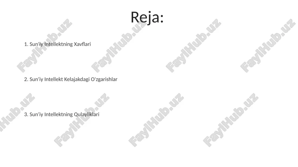 arajada yaxshilaydi. ai va sog'liqni saqlash sun'iy intellekt yordamida 1000 dan ortiq tibbiy tasvirlarni (rentgen, kt) tahlil qilish va aniq tashxis qo'yish vaqti 80% ga qisqartirilishi mumkin, bu esa bemorlarga tezroq yordam ko'rsatish imkonini beradi. teletibbiyotda sun'iy intellektning qo'llanilishi tufayli 2025 yilga borib masofadan turib 5 million bemorga maslahat berish va davolash imkoniyati yaratilishi taxmin qilinmoqda. ai algoritmlari 95% aniqlik bilan saraton kasalligini erta bosqichlarida aniqlashga qodir, bu esa o'lim darajasini sezilarli darajada pasaytirishga yordam beradi. ai va muhit suv resurslarini boshqarishda si texnologiyalarining qo'llanilishi suv sarfini 20% ga tejash va suv sifati monitoringini yaxshilashga yordam beradi, bu esa suv tanqisligiga qarshi kurashda muhim ahamiyatga ega. si asosida ishlaydigan sensorlar tarmog'i orqali 1000 km² maydonda o'rmonlarning holatini real vaqt rejimida kuzatib, noqonuniy o'rmon kesish holatlarini 80% ga kamaytirish mumkin. sun'iy intellekt (si) yordamida atmosfera ifloslanishini 15% gacha kamaytirishga yordam beradigan yangi dasturlar ishlab chiqilmoqda, bu esa ekologik muammolarni hal qilishda …