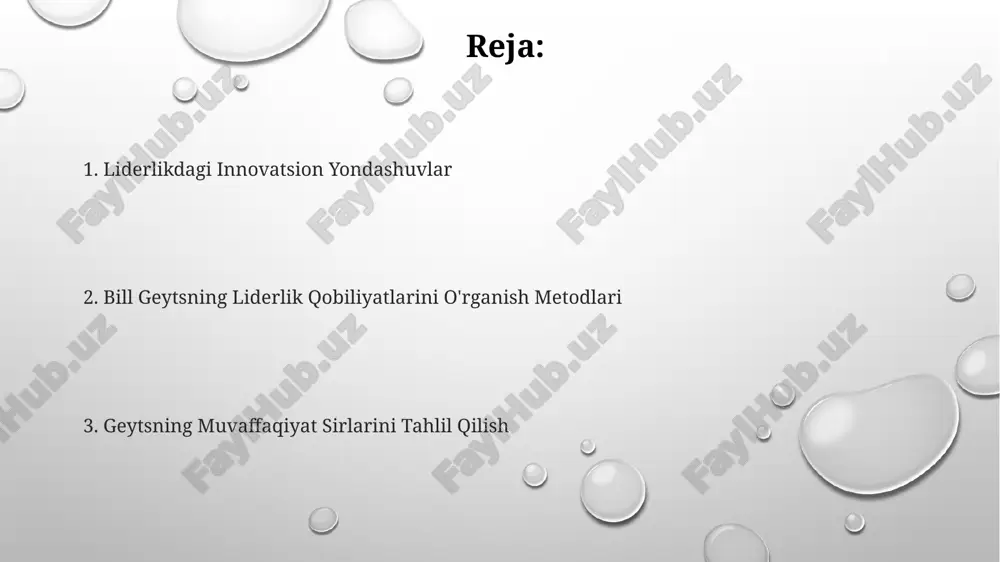 di, bu esa keyinchalik korporativ muhitda foydali bo'ldi. geytsning traf-o-data kompaniyasidagi dastlabki biznes tajribasi, maktabda o'rtoqlari bilan birgalikda, uning sotish va marketing kabi muhim biznes ko'nikmalarini rivojlantirishda va kichik jamoani boshqarishda muhim rol o'ynadi. microsoftning qurishi va jamoa boshqaruvi microsoftning dastlabki yillarida bill geytsning 10 dan ortiq muhandisdan iborat kichik, ammo yuqori malakali jamoasini samarali boshqarishi uning muvaffaqiyatining kaliti bo'lgan. microsoftning global miqyosdagi o'sishi bilan birga, geyts delegatsiya qilish va menejmentning murakkab tuzilmalarini qo'llashga o'tdi, bu esa 100 000 dan ortiq xodimlarni boshqarishni osonlashtirdi. geytsning rahbarlik uslubi avtoritar bo'lib, u ko'pincha texnik tafsilotlarga chuqur aralashib, mahsulot rivojlanishini shaxsan nazorat qilgan. bu esa 80-yillarning boshlarida windows operatsion tizimining tez rivojlanishiga sabab bo'lgan. xodimlarni rivojlantirish va oʼqitish xodimlarni rag'batlantirish va motivatsiyasini oshirish uchun bill geyts individual yutuqlarni baholash va munosib mukofotlash tizimini, shuningdek, jamoaviy natijalarga 5% gacha bonuslar qo'shishni joriy qilgan. microsoft kompaniyasida xodimlarni rivojlantirish uchun mentoring dasturi joriy etilgan bo'lib, unda …