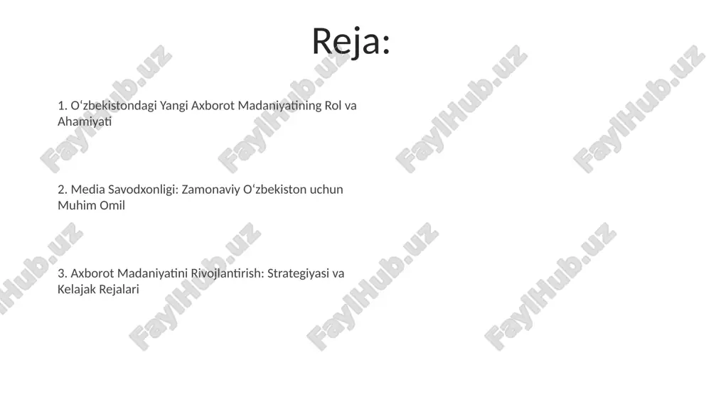 ashni rivojlantirish uchun 21-asr ko‘nikmalariga, shu jumladan, tanqidiy fikrlash va muammolarni hal qilishga e’tibor qaratish kerak. axborot jamiyatida fuqarolik mas'uliyati axborot jamiyatida fuqarolarning 80% dan ortig'i onlayn manbalardan axborot oladi, shuning uchun ularning tanqidiy fikrlash qobiliyatlari va media savodxonligi darajasi demokratiyaning mustahkamlanishi uchun juda muhim ahamiyat kasb etadi. uzbekistanning axborotlashgan jamiyatiga o'tish jarayonida, fuqarolarning 25% ga yaqini kiberxavfsizlik va shaxsiy ma'lumotlarni himoya qilish masalalariga yetarlicha e'tibor bermaydi, bu esa fuqarolik mas'uliyatini oshirishga qo'shimcha talab qo'yadi. ta'lim tizimida ommaviy axborot vositalariga savodxonlikni oʻrgatish o'qituvchilarning malakasini oshirish bo'yicha o'tkazilgan treninglarda 80% dan ortig'i "media literacy" va "information culture" tushunchalarini chuqurroq anglab yetganliklarini bildirishgan. ta'lim muassasalarida ommaviy axborot vositalariga savodxonlikni o'rgatish bo'yicha 2023-yilda 50 dan ortiq yangi o'quv dasturlari va qo'llanmalar ishlab chiqildi. ijtimoiy tarmoqlar va axborot xavfsizligi kiberxavfsizlik bo'yicha statistikaga ko'ra, fikrlarni manipulyatsiya qilish va shaxsiy ma'lumotlarni o'g'irlash hollari yiliga 20% ga o'sib bormoqda, media savodxonligi bu xavflarni kamaytiradi. ijtimoiy tarmoqlarda yolg'on …