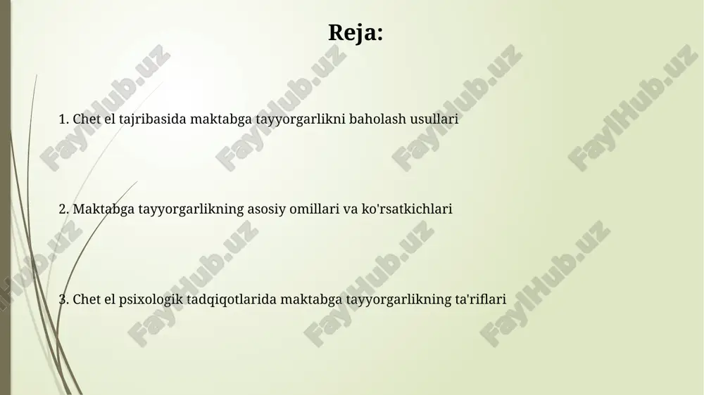 ogik jihatlari maktabga tayyorgarlikning muhim psixologik jihatlaridan biri bolaning 5-6 yoshida e’tiborini 15-20 minut davomida biror vazifaga qaratishi va o'z faoliyatini nazorat qilish qobiliyatidir. tadqiqotlar shuni ko'rsatadiki, maktabga tayyor bolalarning 70% dan ortig'i mustaqil ravishda o'z ehtiyojlarini qondirish, masalan, kiyinish, ovqatlanish kabi amallarni bajarishga qodir. kelajakdagi tadqiqot yo'nalishlari maktabga tayyorgarlikni baholashda neyropsixologik ko'rsatkichlar, masalan, ishchi xotira va ijro funksiyalarini 300 nafar bolani o'z ichiga olgan keng miqyosli tadqiqotlar orqali o'rganish dolzarbdir. turli xil madaniy kontekstlarda, masalan, 10 ta turli mamlakatni qamrab oluvchi taqqoslash tadqiqotlari orqali, maktabga tayyorgarlikning universal va madaniy jihatdan o'ziga xos xususiyatlarini aniqlash muhim hisoblanadi. taqqoslash va umumlashtirish maktabga tayyorlik darajasini aniqlashda, 2 yoshdan 6 yoshgacha bo'lgan bolalar guruhlarida o'tkazilgan 10 ta xorijiy tadqiqotning natijalarini taqqoslash va umumlashtirish orqali umumiy xulosalar chiqariladi. taqqoslash va umumlashtirish jarayonida, xorijiy tadqiqotlarda maktabga tayyorlikning 5 dan ortiq ko'rsatkichi (masalan, til rivojlanishi, ijtimoiy-emotsional ko'nikmalar) taqqoslanib, umumlashtiriladi. maktabga moslashish davri va qiyinchiliklar o'quv yili …